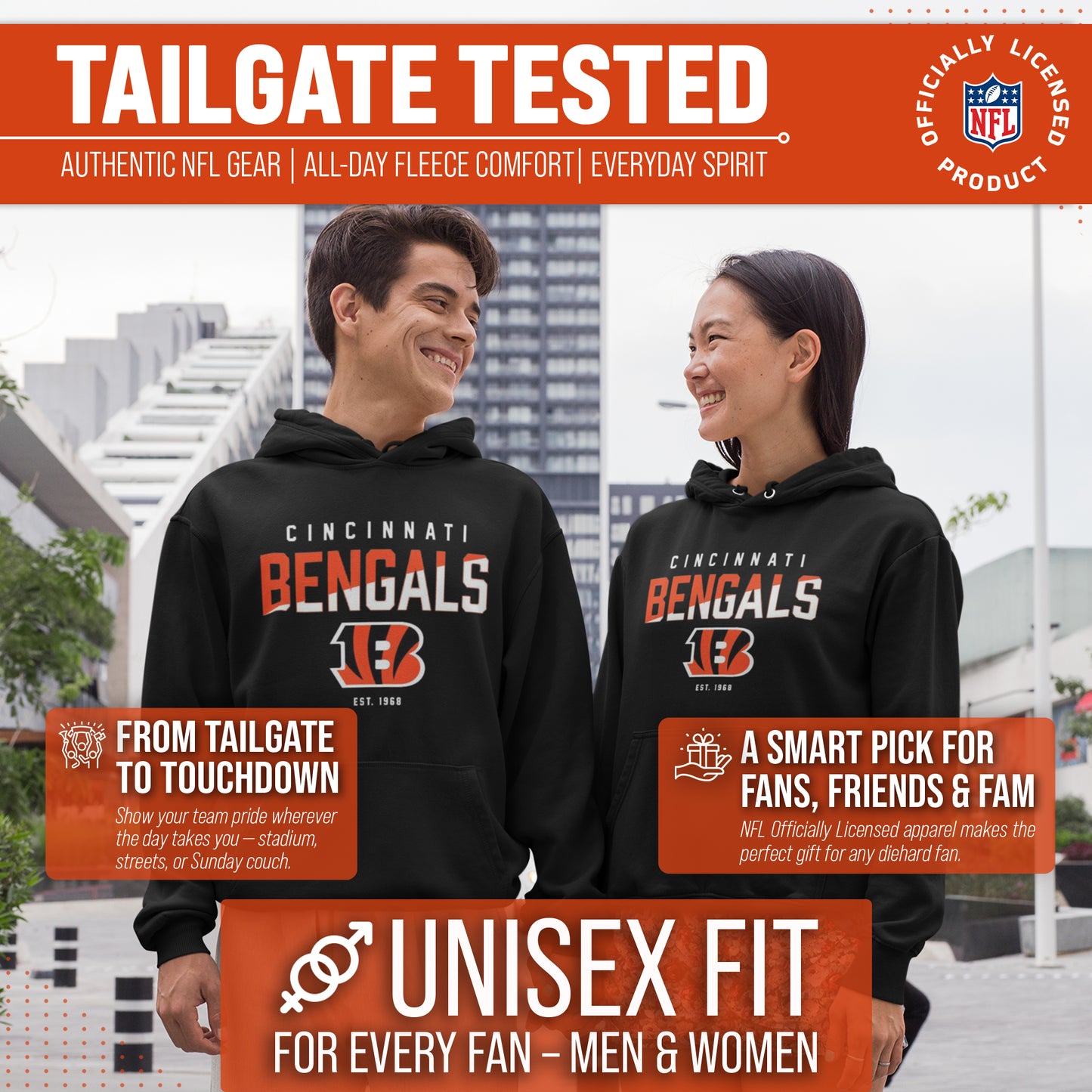 Cincinnati Bengals Adult NFL Diagonal Fade Fleece Hooded Sweatshirt - Black