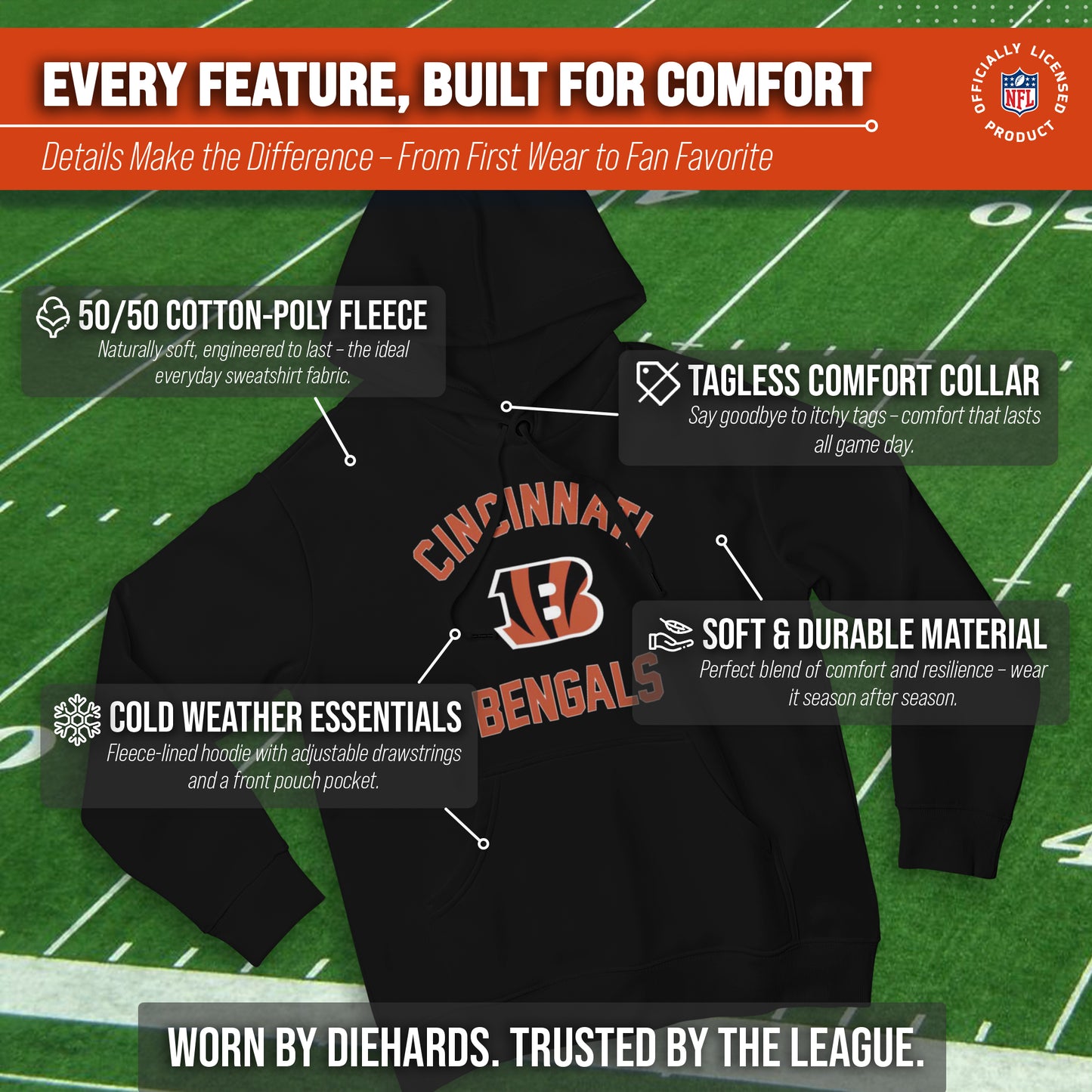 Cincinnati Bengals NFL Adult Gameday Hooded Sweatshirt - Black