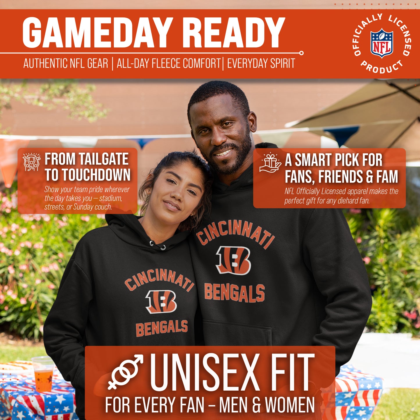 Cincinnati Bengals NFL Gameday Adult Hooded Sweatshirt - Black