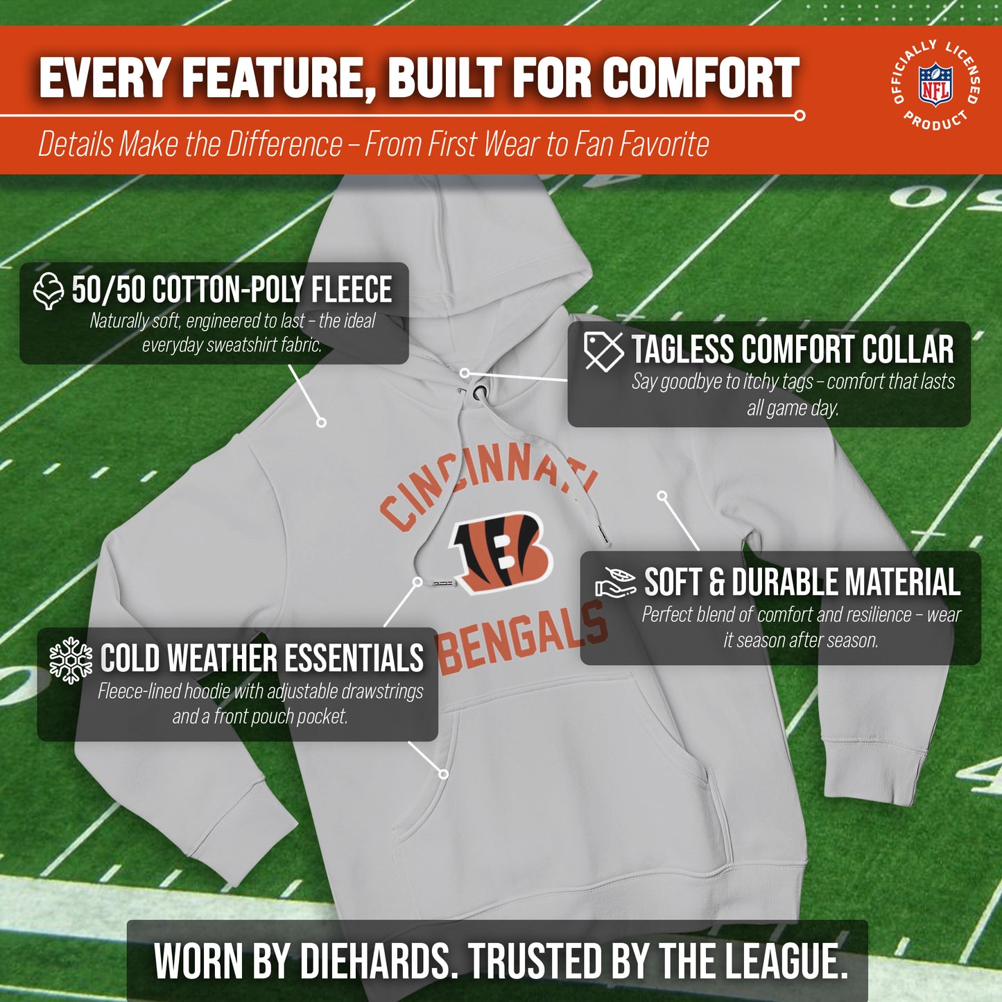 Cincinnati Bengals NFL Adult Gameday Hooded Sweatshirt - Sport Gray