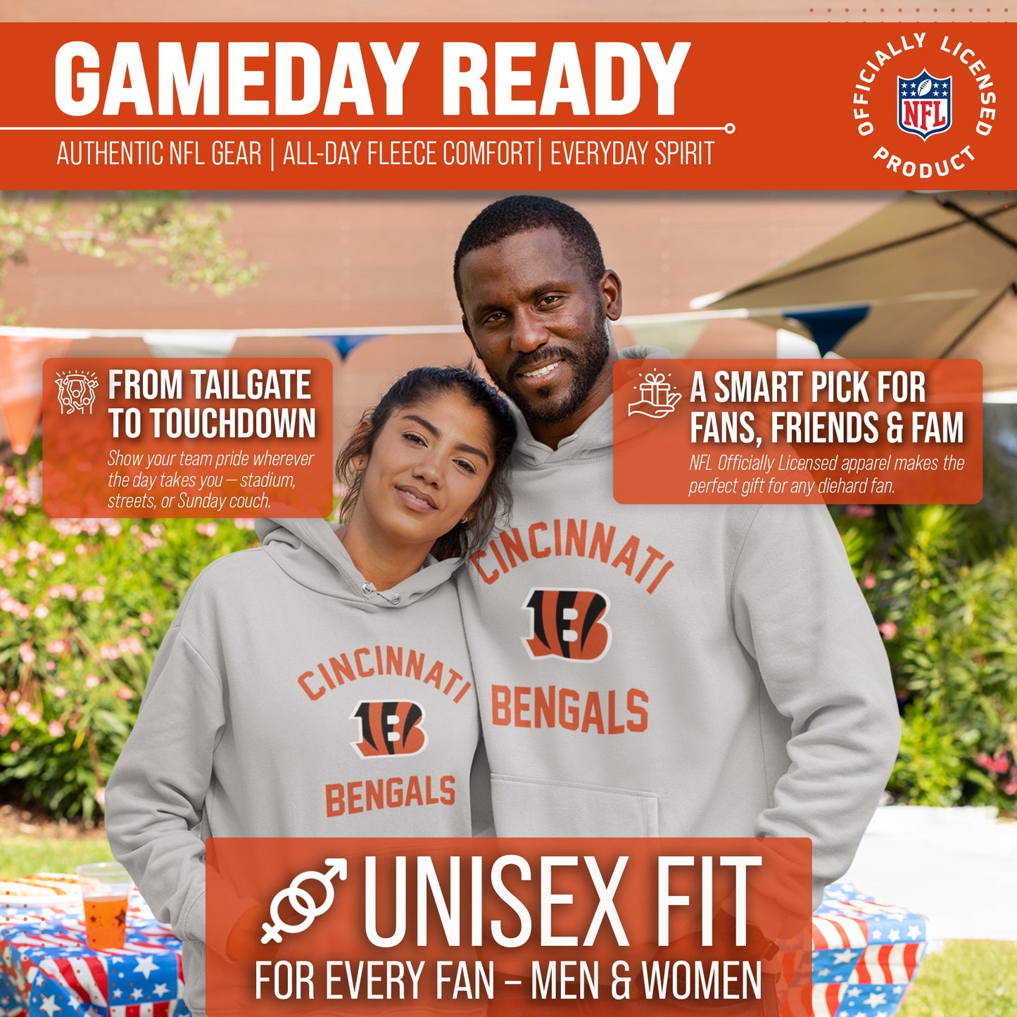Cincinnati Bengals NFL Adult Gameday Hooded Sweatshirt - Sport Gray