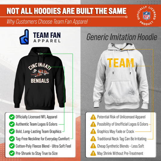 Cincinnati Bengals NFL Adult Unisex Retro Gameday Ultra Soft Fleece Hooded Sweatshirt - Black