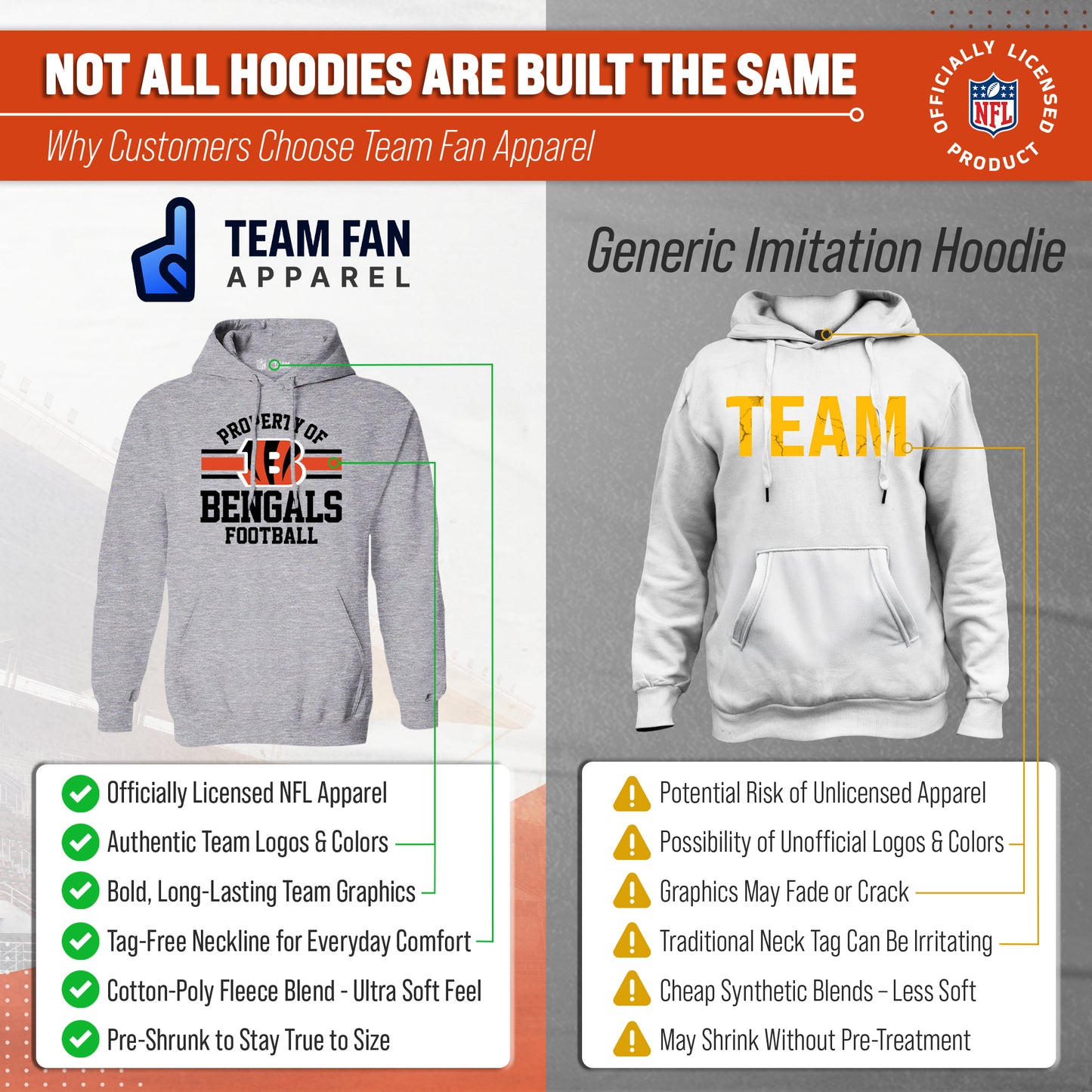 Cincinnati Bengals NFL Adult Property Of Hooded Sweatshirt - Sport Gray