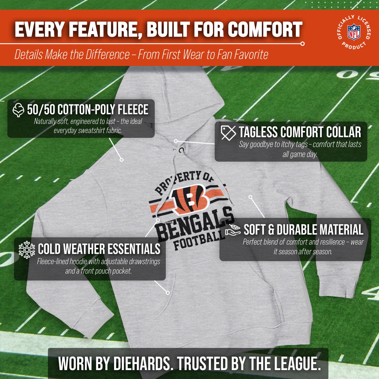 Cincinnati Bengals NFL Adult Property Of Hooded Sweatshirt - Sport Gray