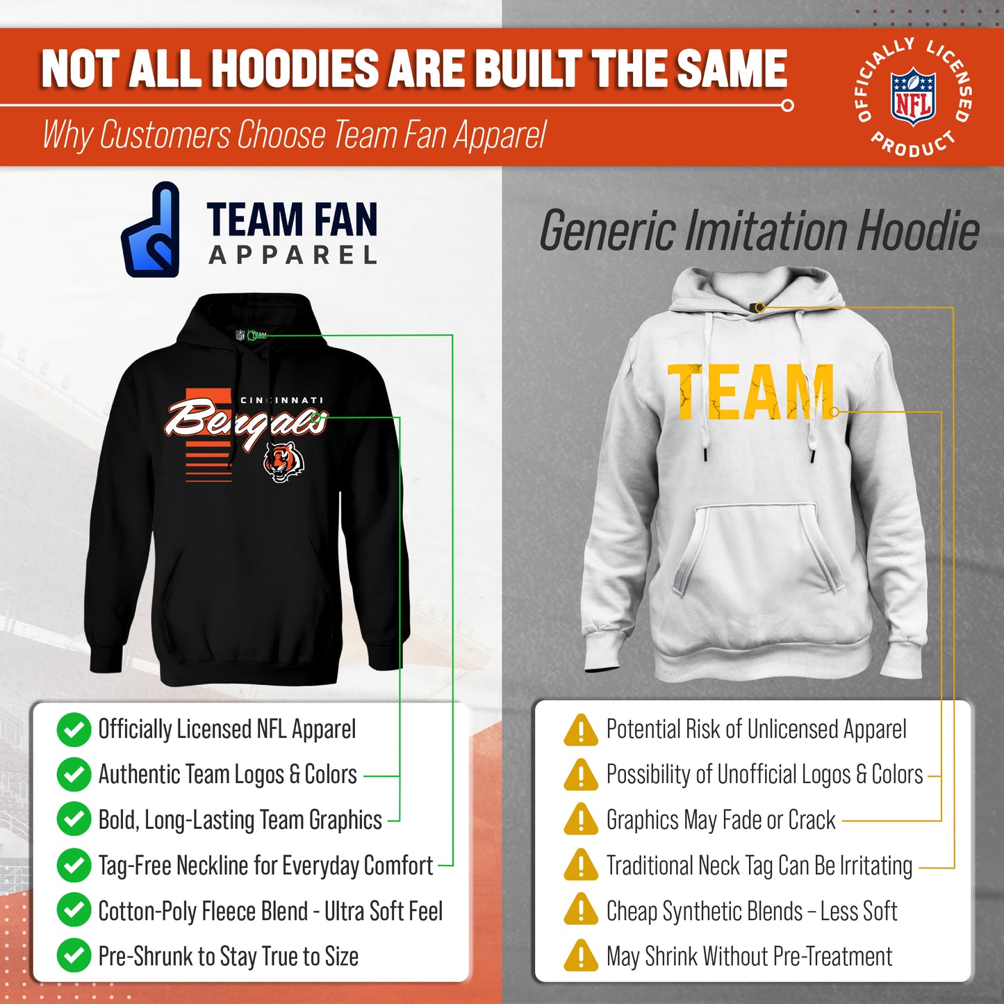 Cincinnati Bengals NFL Adult Unisex Retro Script Ultra Soft Fleece Hooded Sweatshirt - Black