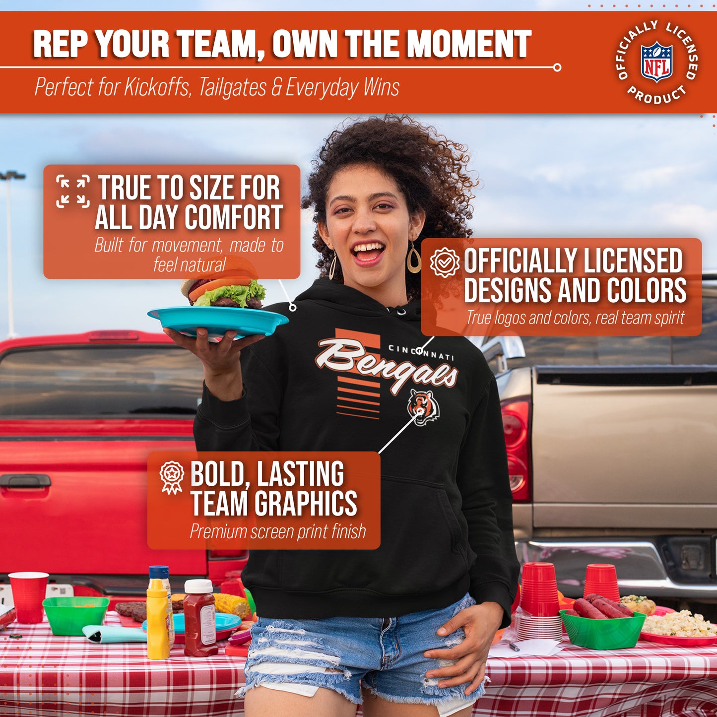 Cincinnati Bengals NFL Adult Unisex Retro Script Ultra Soft Fleece Hooded Sweatshirt - Black