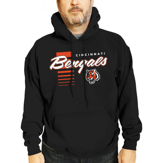 Cincinnati Bengals NFL Adult Unisex Retro Script Ultra Soft Fleece Hooded Sweatshirt - Black