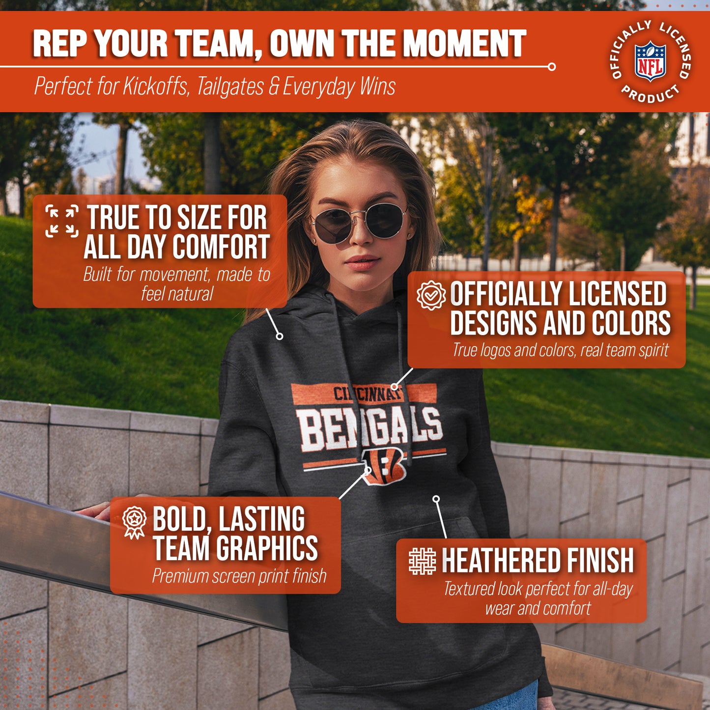 Cincinnati Bengals NFL Adult Gameday Charcoal Hooded Sweatshirt - Charcoal