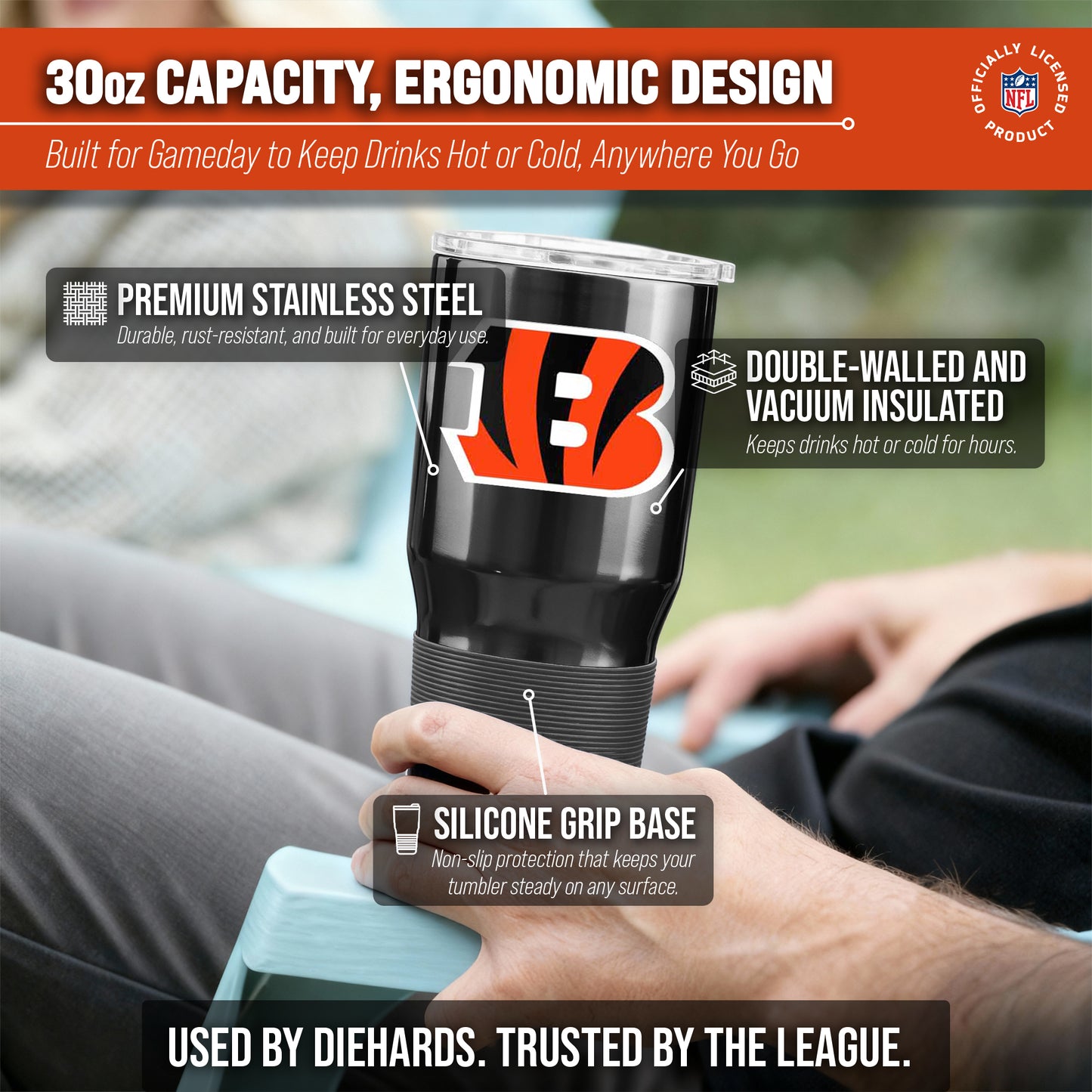 Cincinnati Bengals NFL 30oz Gameday Stainless Steel Tumbler - Black