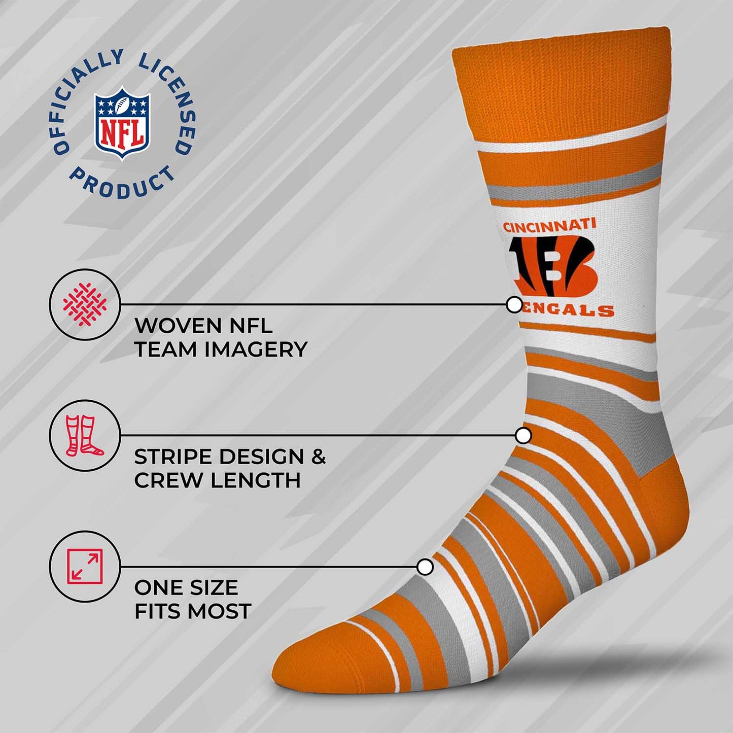 Cincinnati Bengals NFL Adult Striped Dress Socks - Orange
