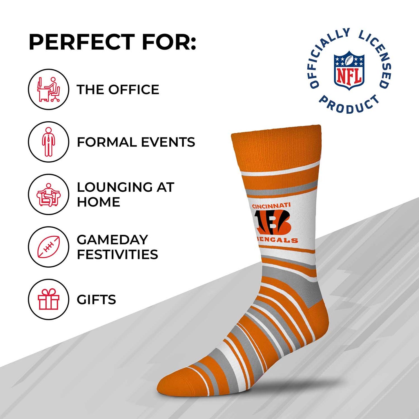 Cincinnati Bengals NFL Adult Striped Dress Socks - Orange