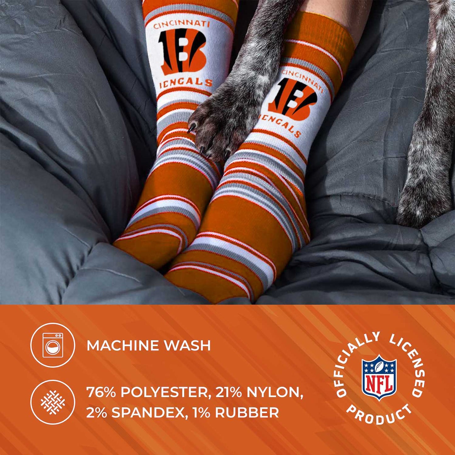 Cincinnati Bengals NFL Adult Striped Dress Socks - Orange