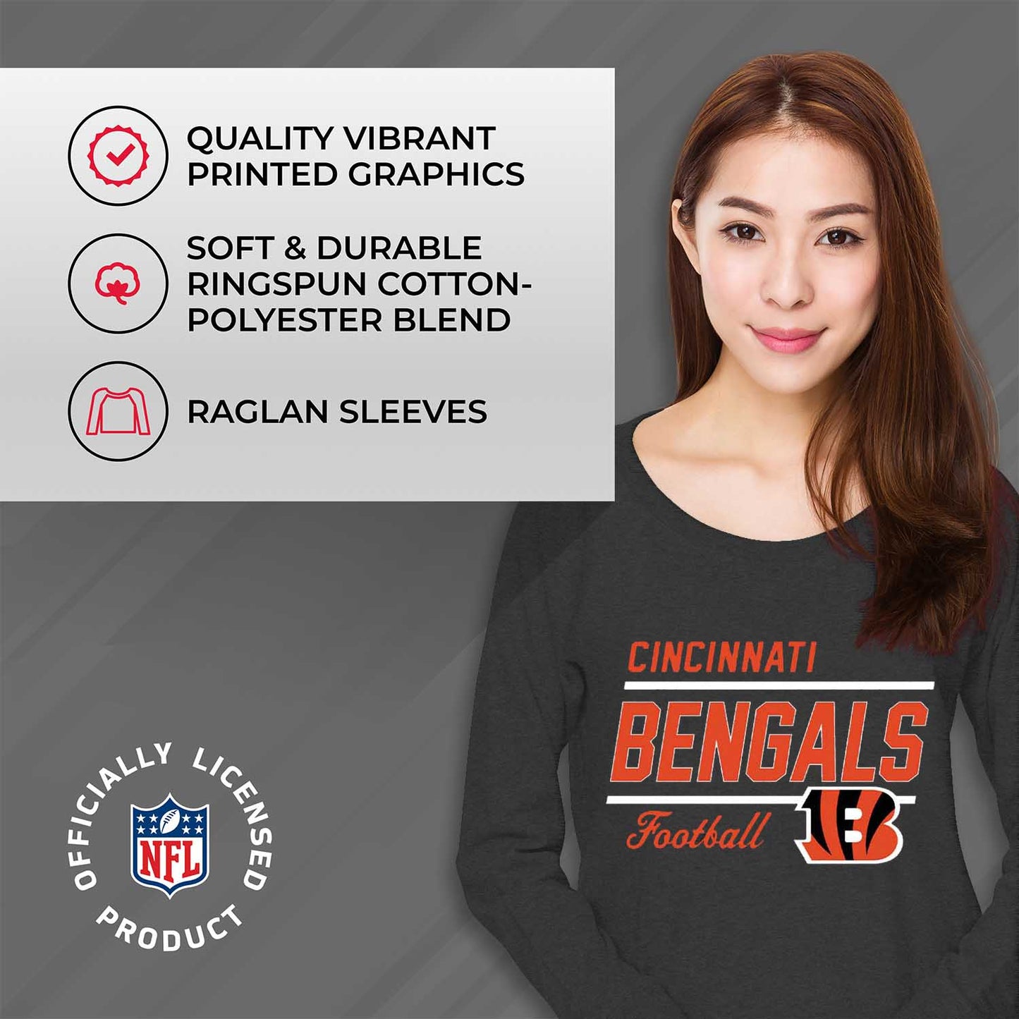 Cincinnati Bengals NFL Womens Crew Neck Light Weight - Charcoal