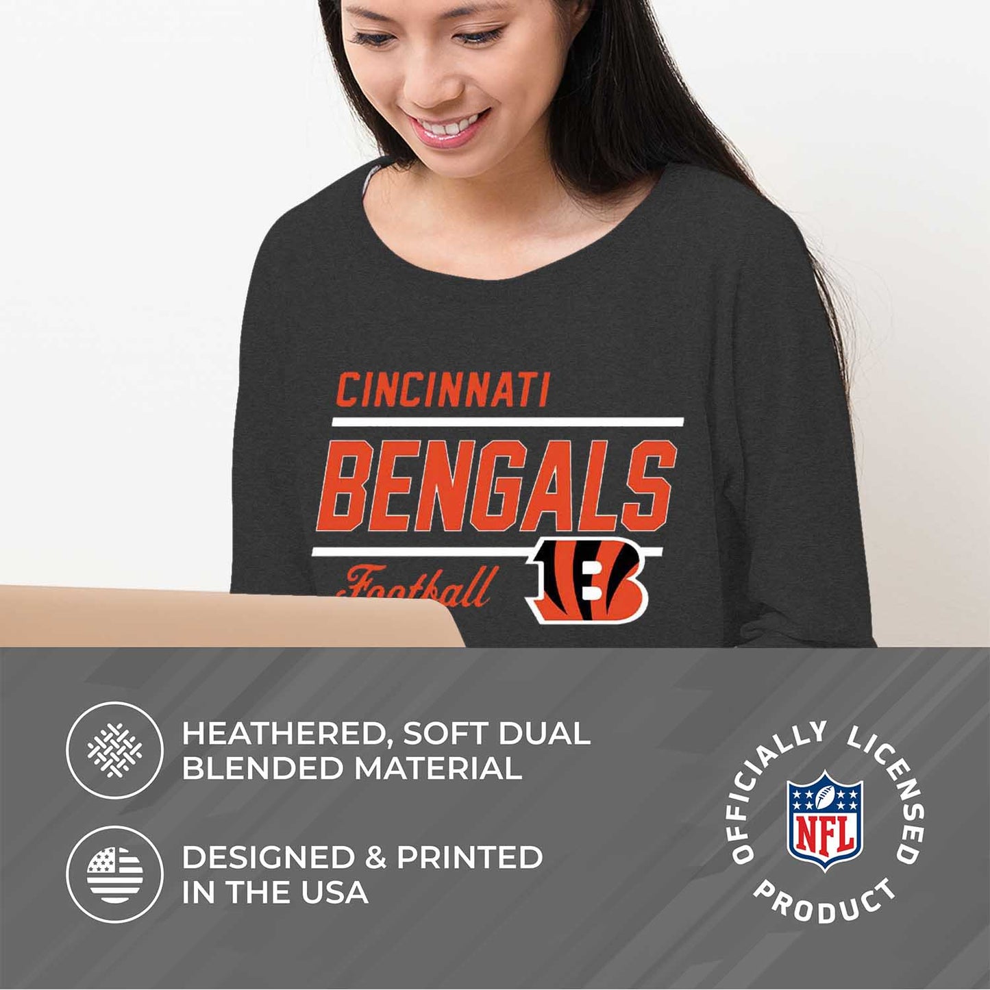 Cincinnati Bengals NFL Womens Crew Neck Light Weight - Charcoal