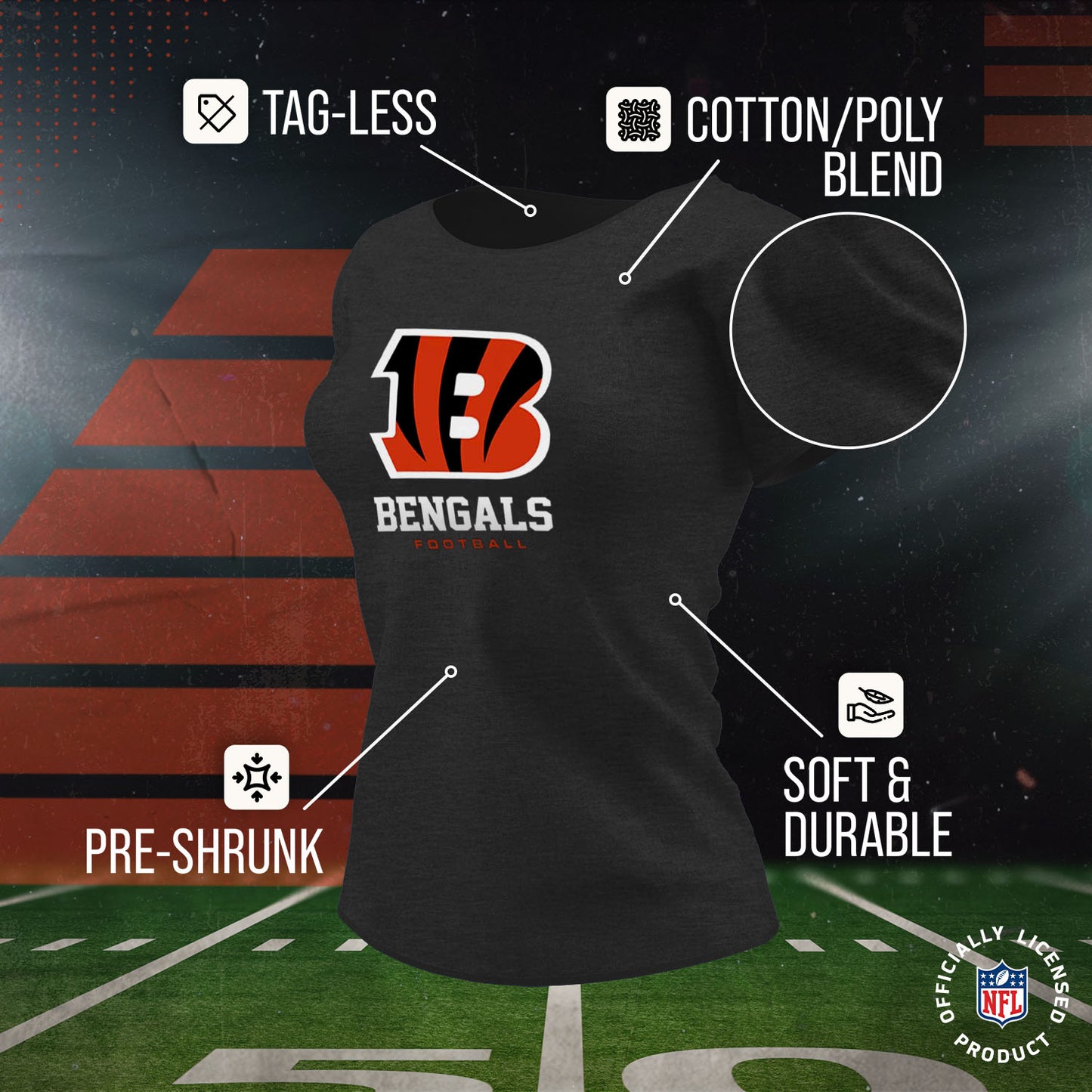 Cincinnati Bengals Women's NFL Ultimate Fan Logo Short Sleeve T-Shirt - Black