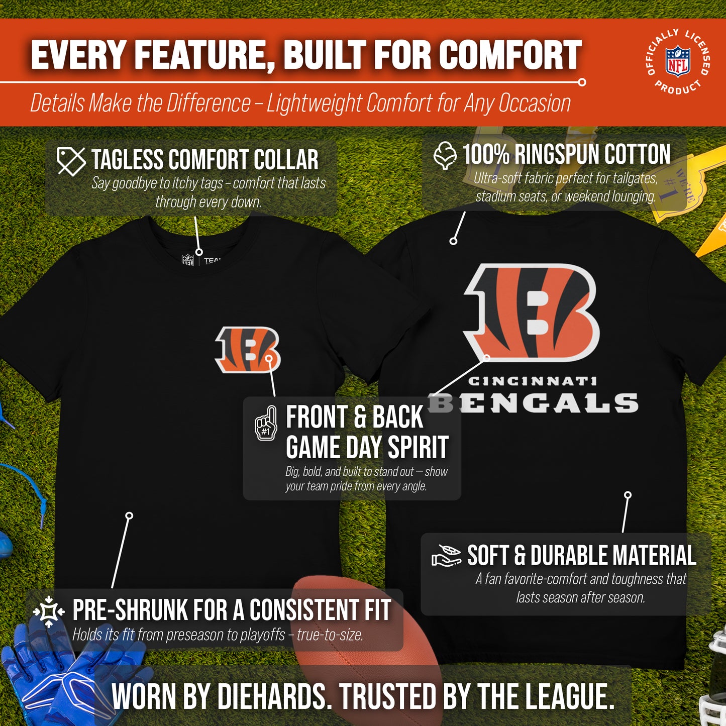 Cincinnati Bengals NFL Pro Football Final Countdown Adult Cotton-Poly Short Sleeved T-Shirt For Men & Women - Black