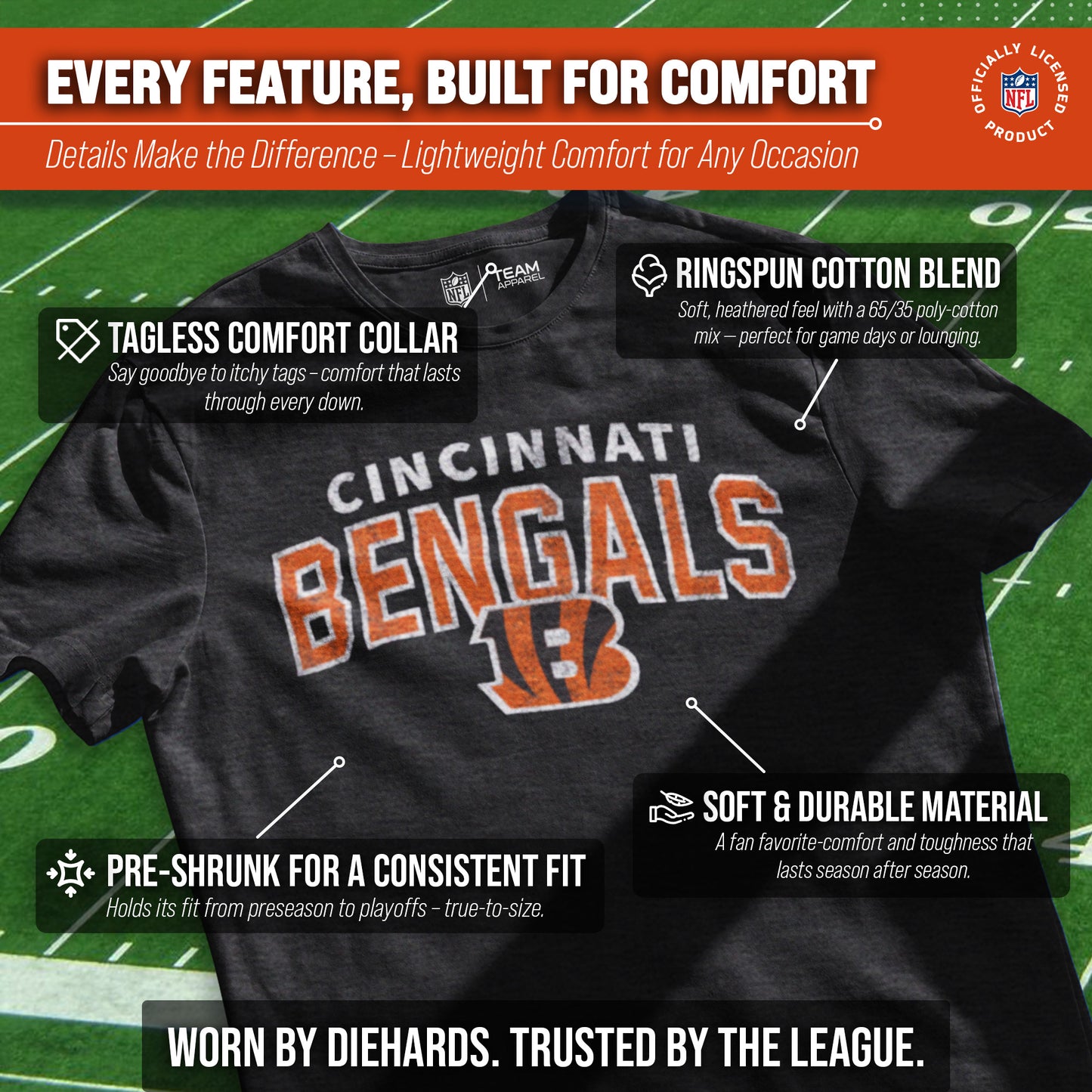 Cincinnati Bengals NFL Starting Fresh Short Sleeve Heather T-Shirt - Black