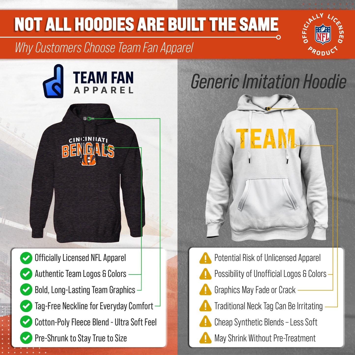 Cincinnati Bengals NFL Adult Unisex Starting Fresh Ultra Soft Fleece Hooded Sweatshirt - Black Heather
