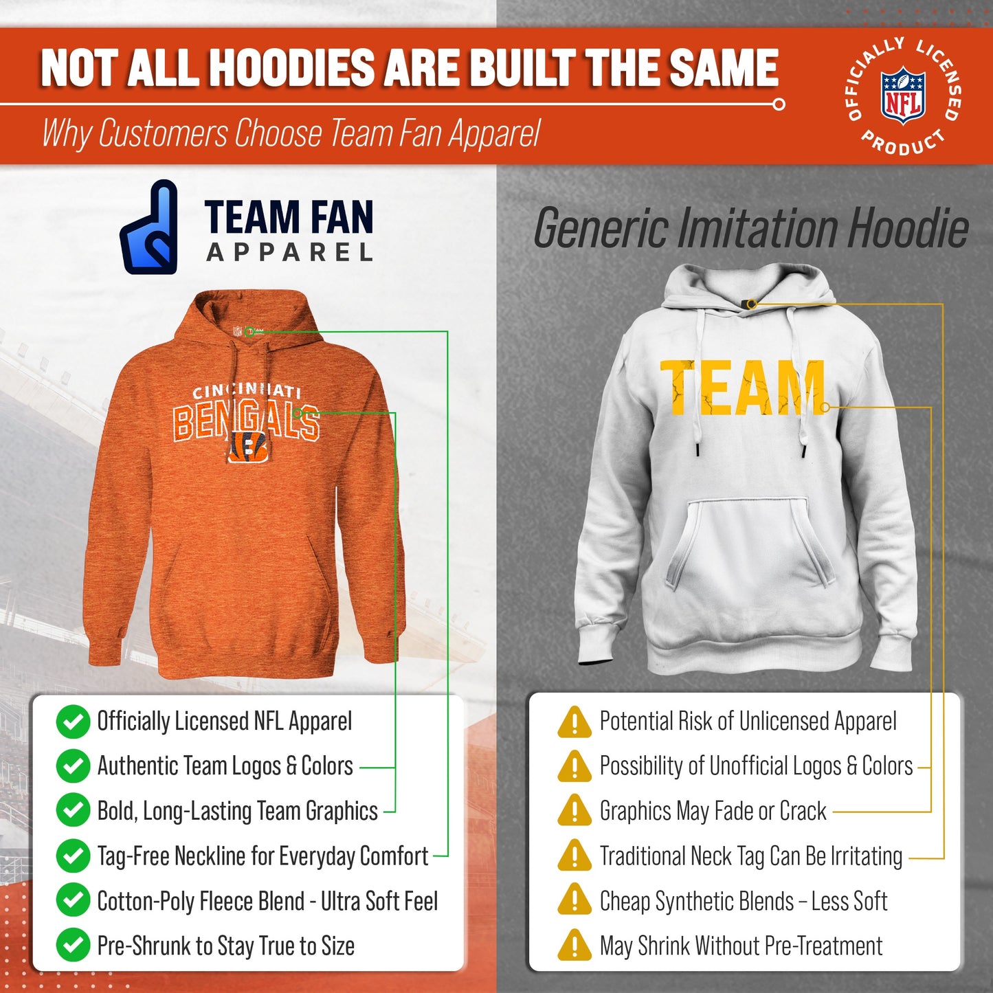 Cincinnati Bengals NFL Adult Unisex Starting Fresh Ultra Soft Fleece Hooded Sweatshirt - Orange