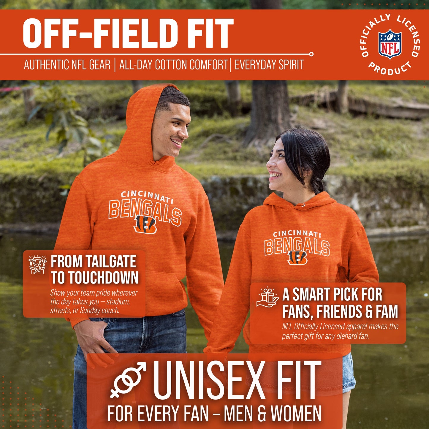 Cincinnati Bengals NFL Adult Unisex Starting Fresh Ultra Soft Fleece Hooded Sweatshirt - Orange