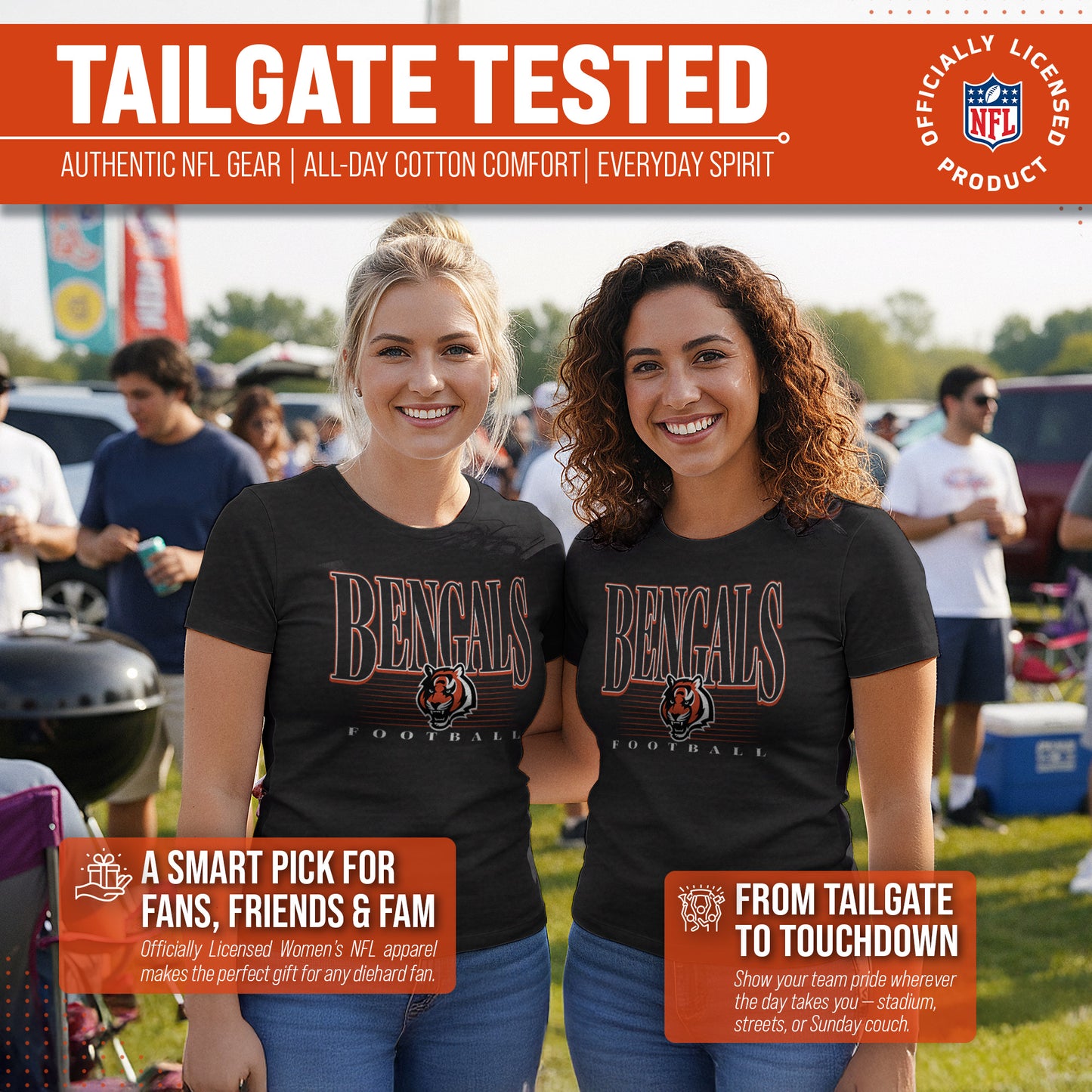 Cincinnati Bengals NFL Womens Overtime Blueprint Tag-Less T-Shirt - Black