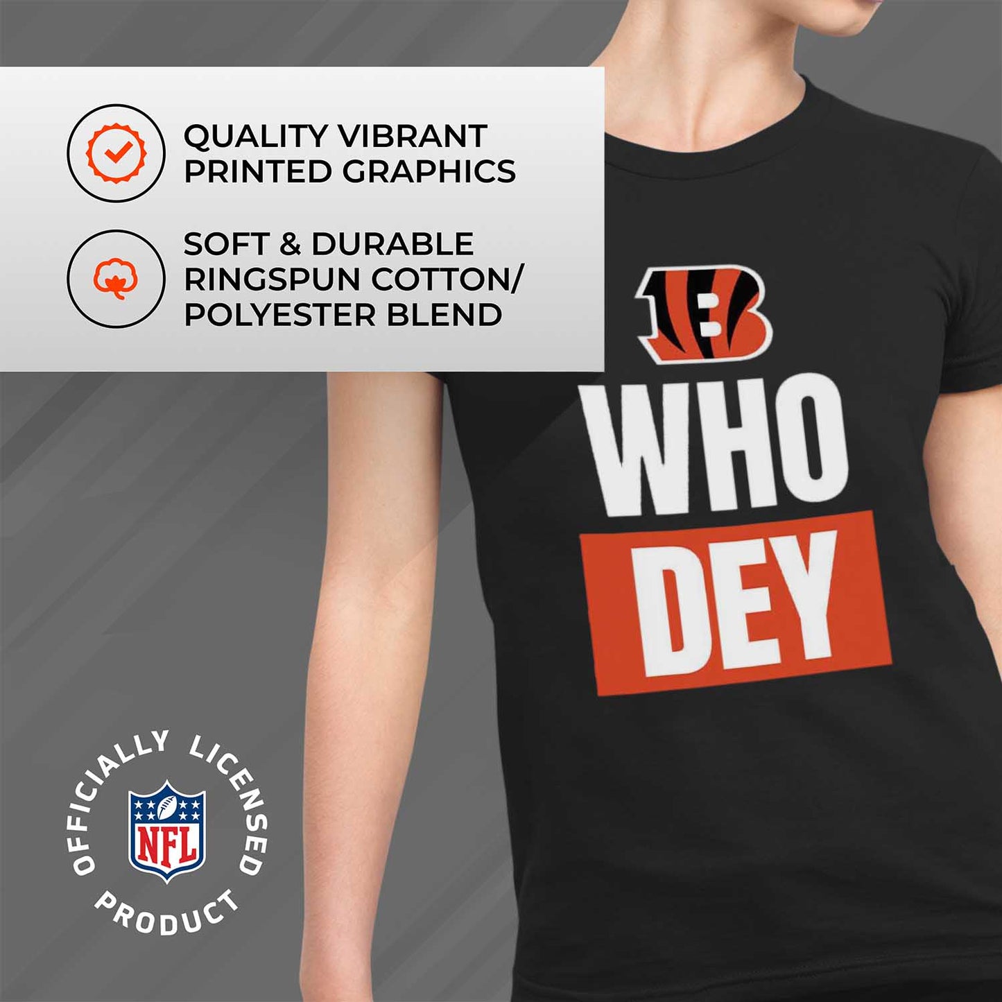 Cincinnati Bengals NFL Womens Plus Size Team Slogan Short Sleeve T-Shirt - Black