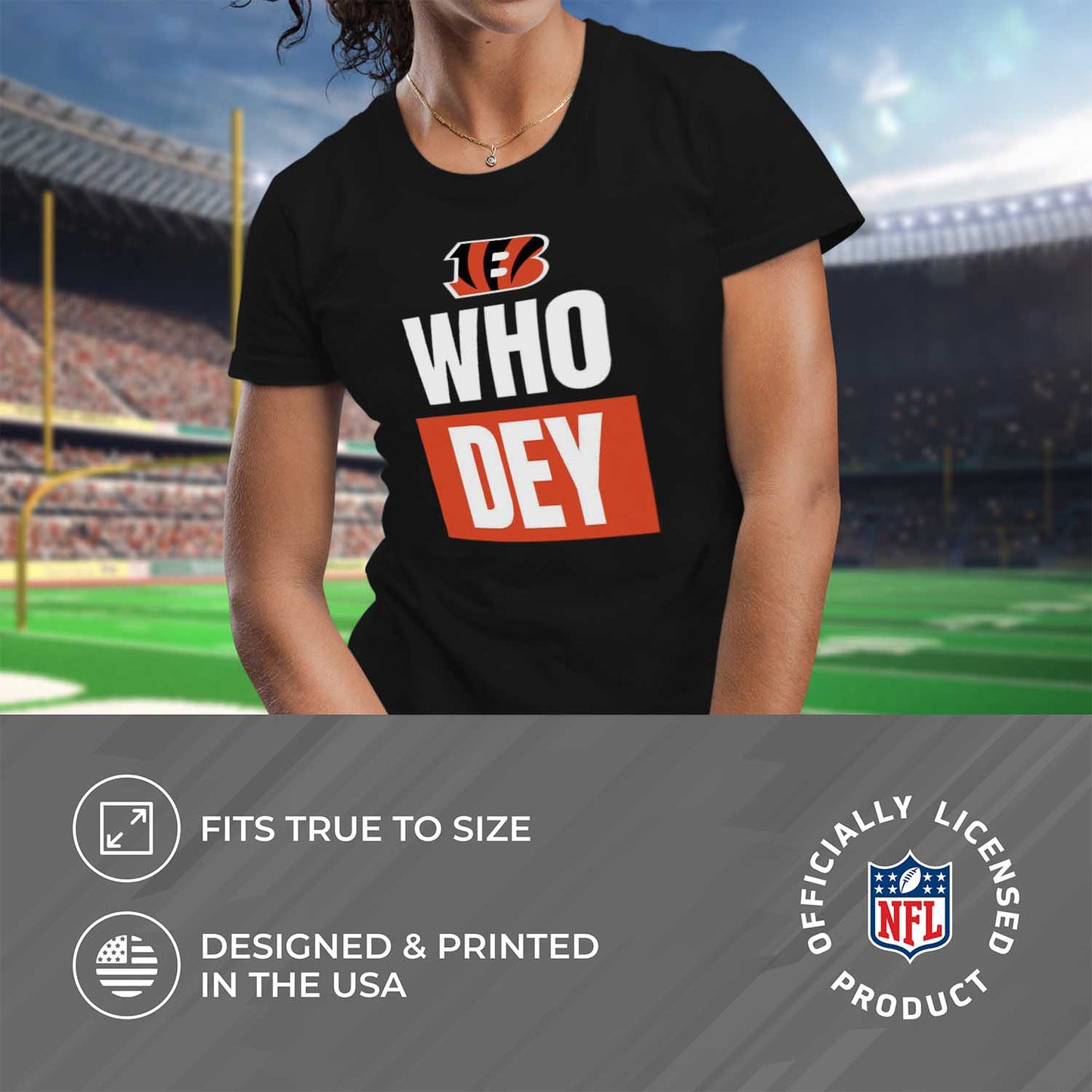 Cincinnati Bengals NFL Womens Plus Size Team Slogan Short Sleeve T-Shirt - Black