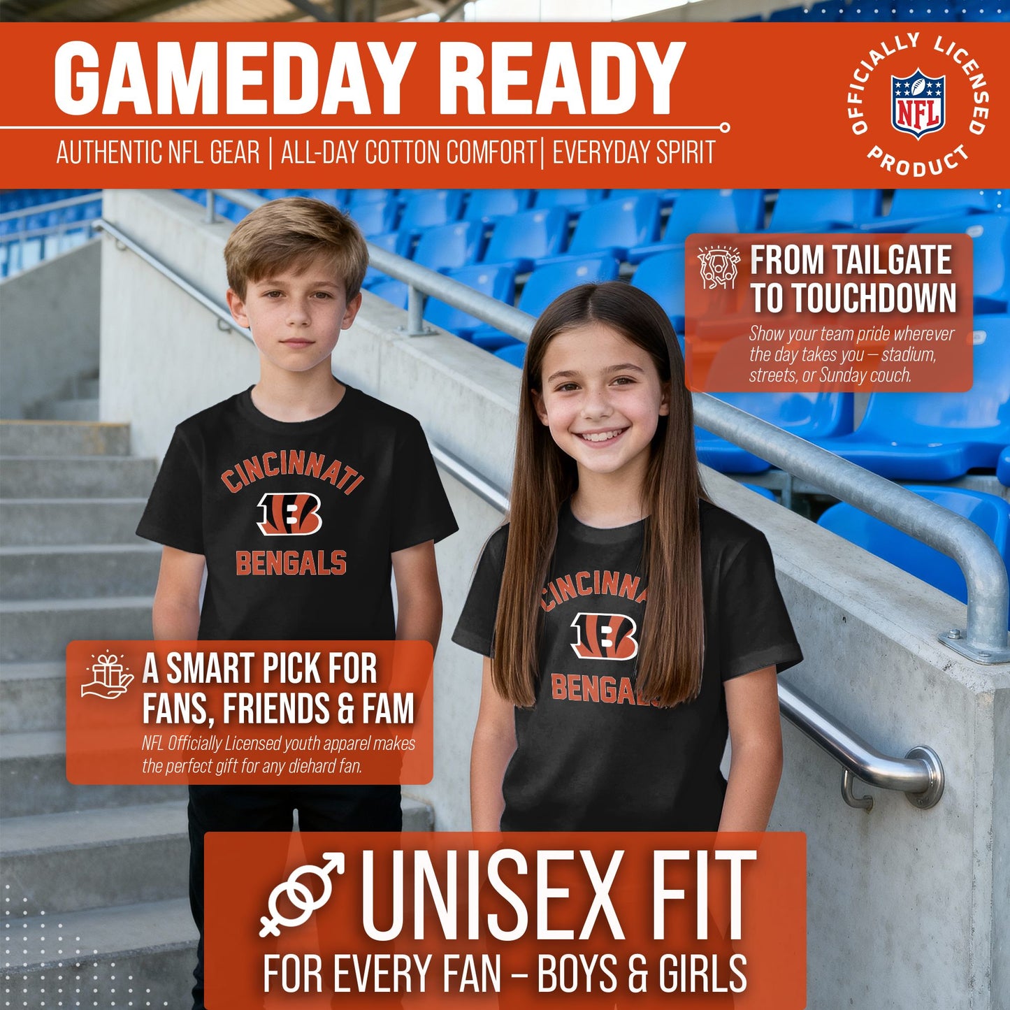 Cincinnati Bengals NFL Youth Gameday Football T-Shirt - Black