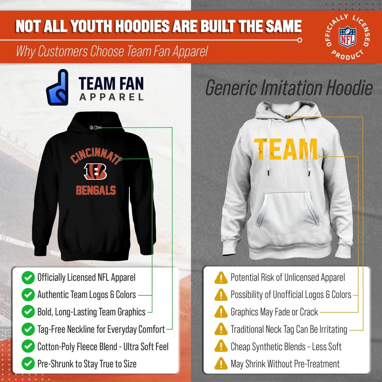 Cincinnati Bengals NFL Youth Gameday Hooded Sweatshirt - Black