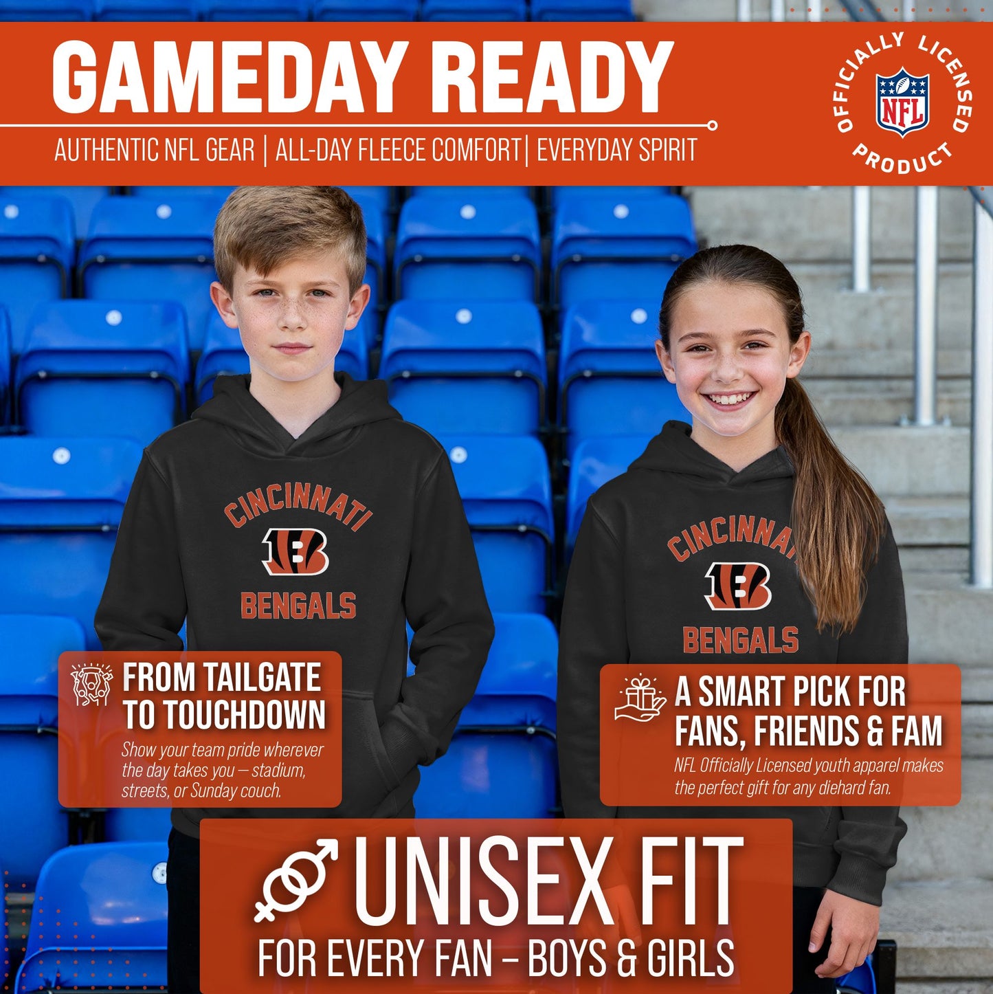 Cincinnati Bengals NFL Youth Gameday Hooded Sweatshirt - Black