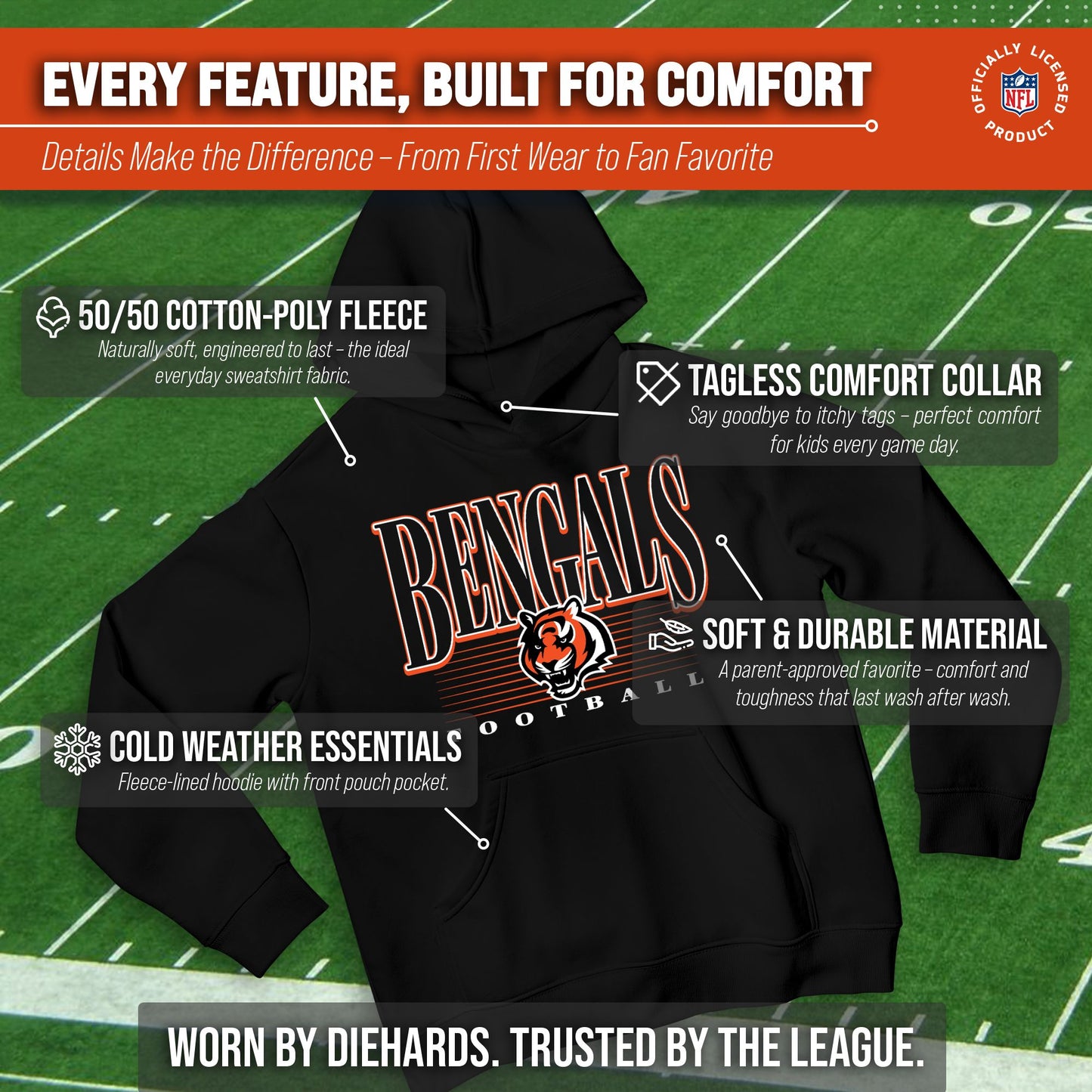 Cincinnati Bengals NFL Youth Overtime Blueprint Football Fleece Hooded Sweatshirt - Black