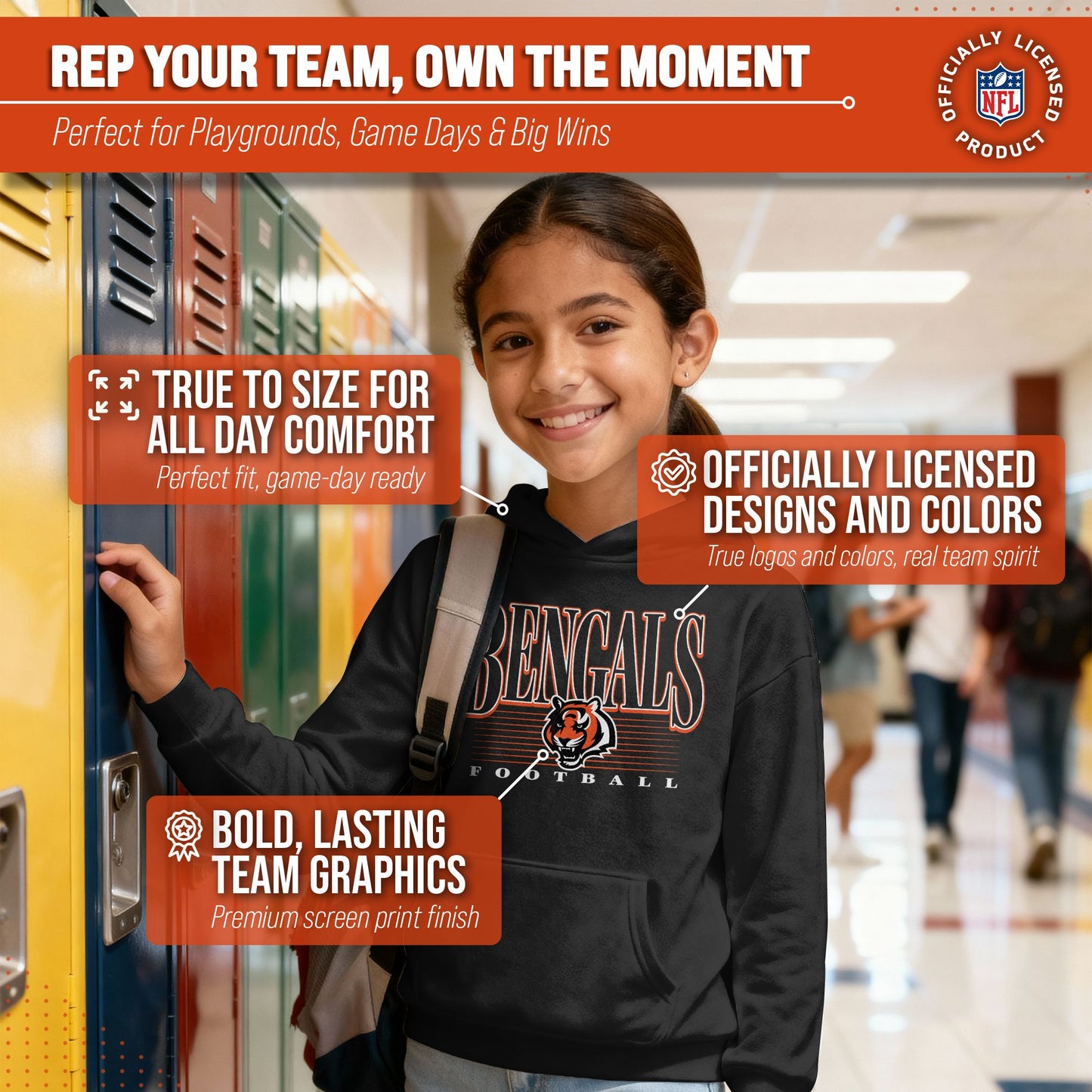 Cincinnati Bengals NFL Youth Overtime Blueprint Football Fleece Hooded Sweatshirt - Black