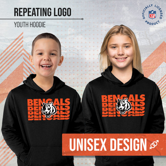 Cincinnati Bengals NFL Youth Repeating Logo Football Fleece Hooded Sweatshirt - Black