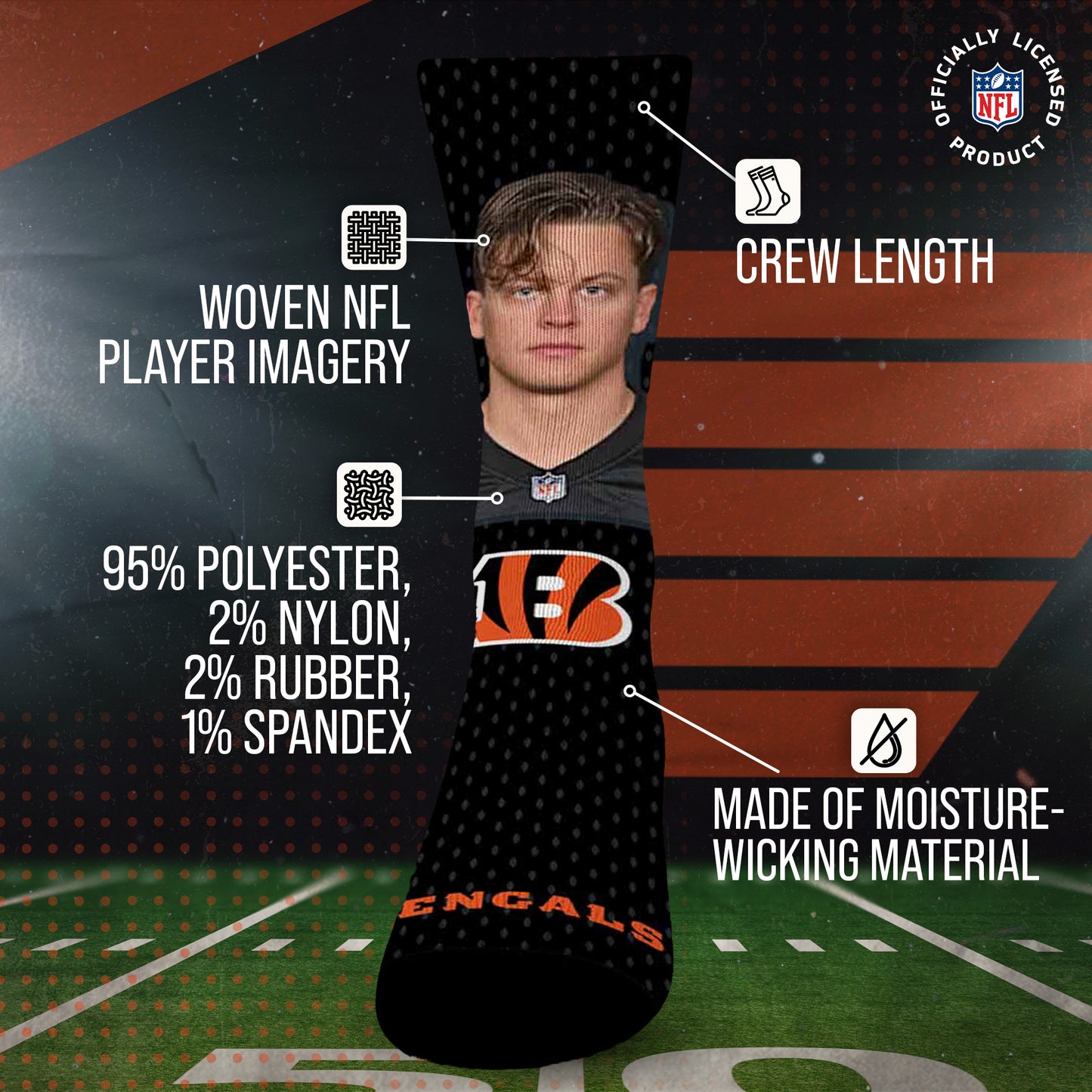 Cincinnati Bengals NFL Youth Roster Player Crew Socks - Black