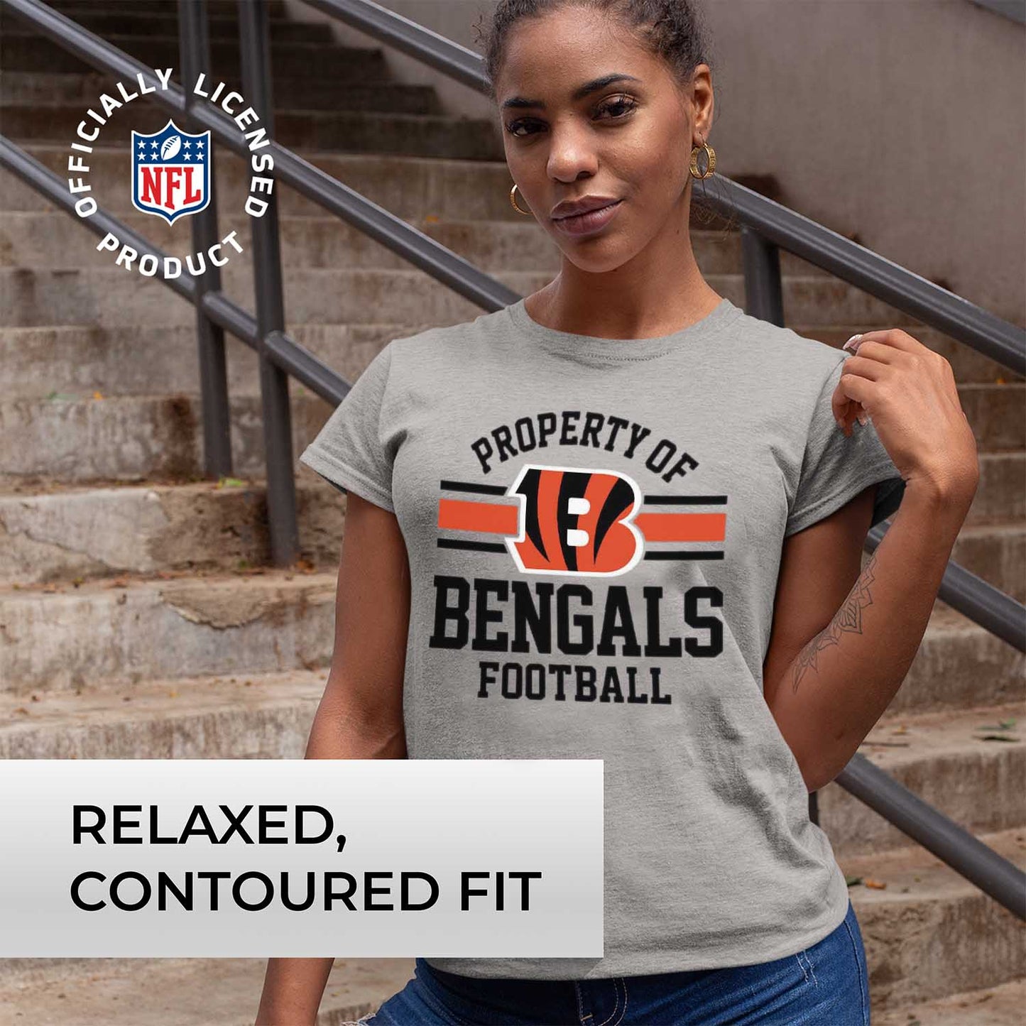 Cincinnati Bengals NFL Womens Short Sleeve Property of Tshirt - Gray