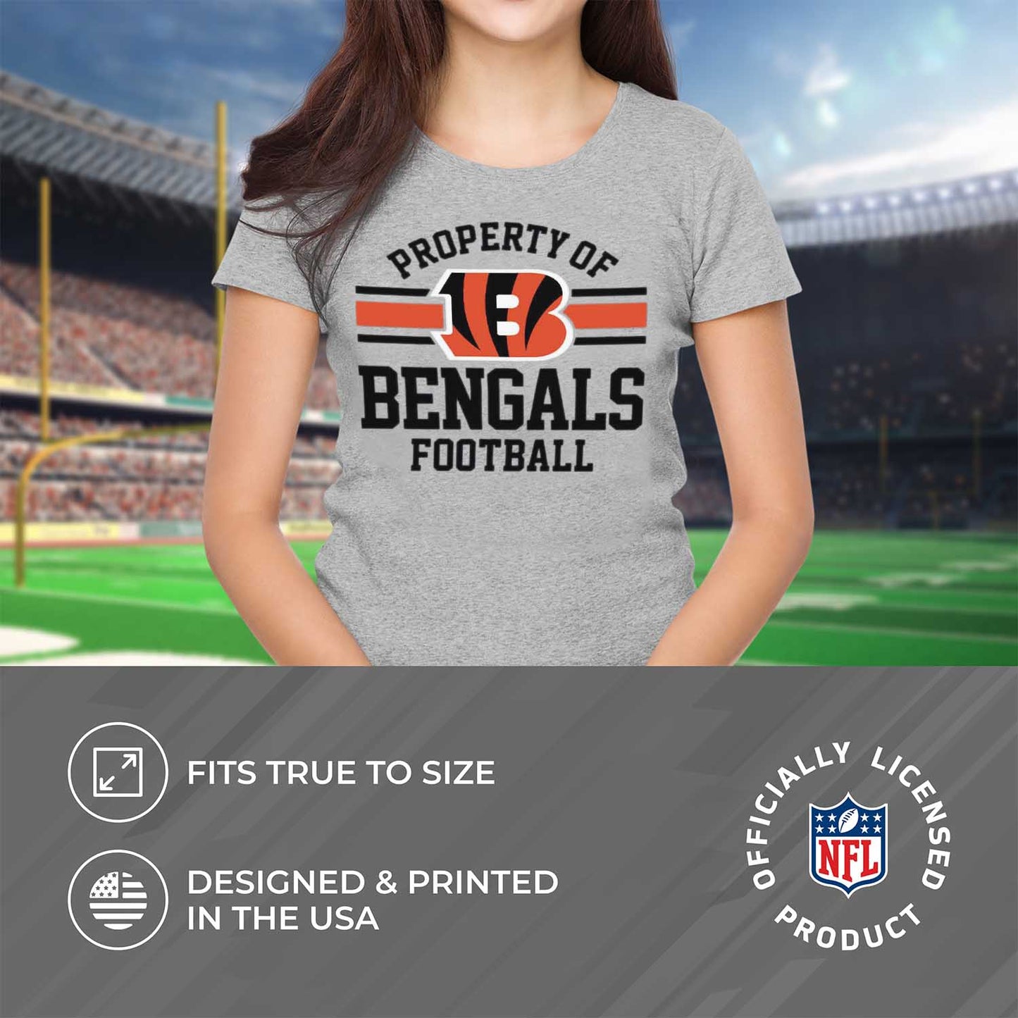 Cincinnati Bengals NFL Womens Short Sleeve Property of Tshirt - Gray