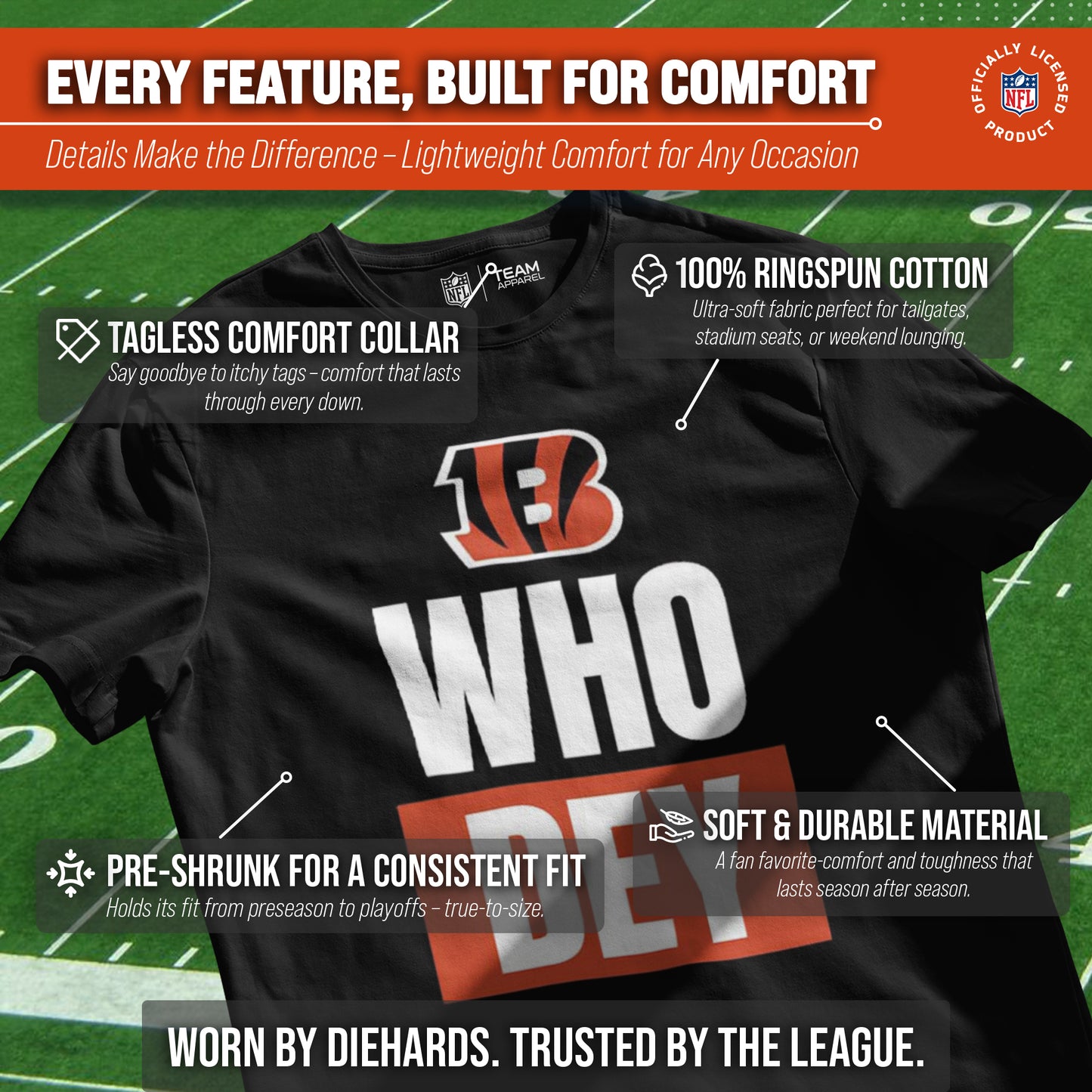 Cincinnati Bengals NFL Adult Team Slogan Unisex T-Shirt - Black
