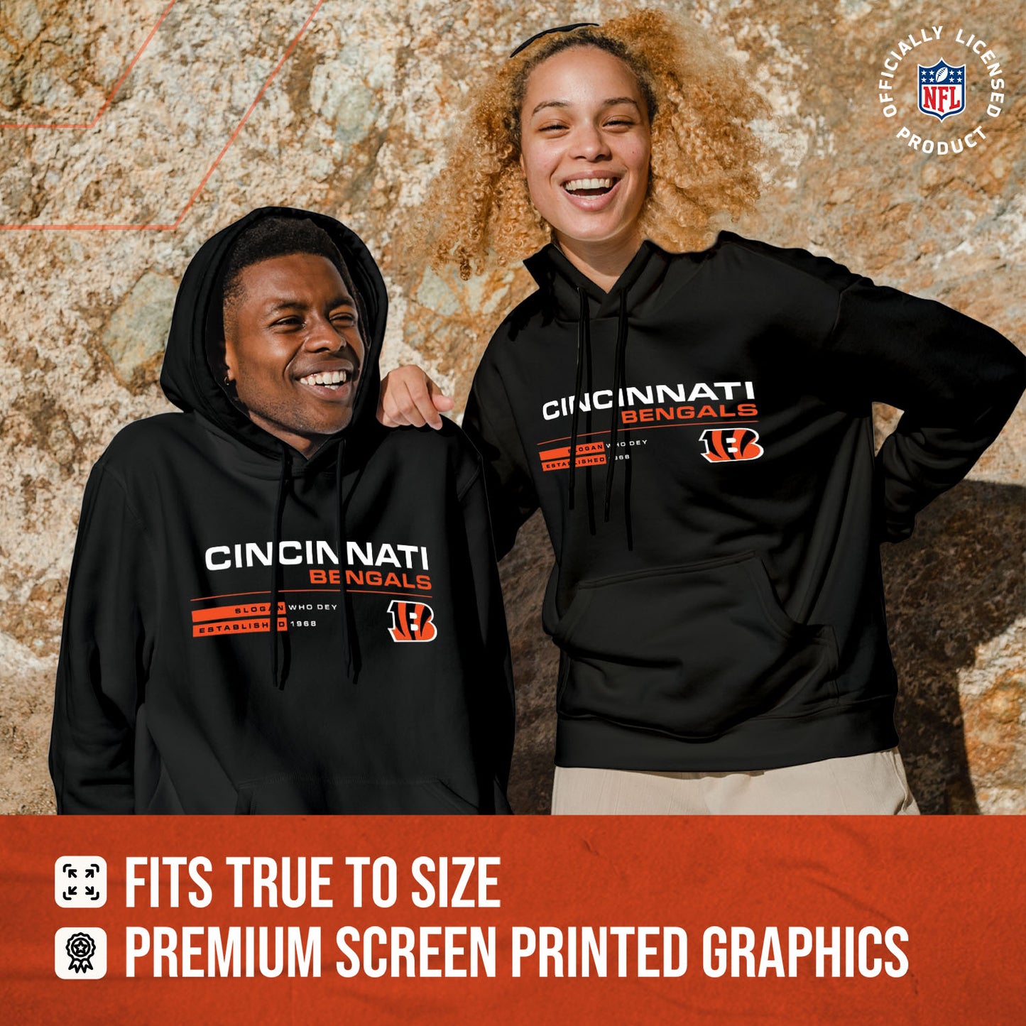 Cincinnati Bengals Adult NFL Speed Stat Sheet Fleece Hooded Sweatshirt - Black