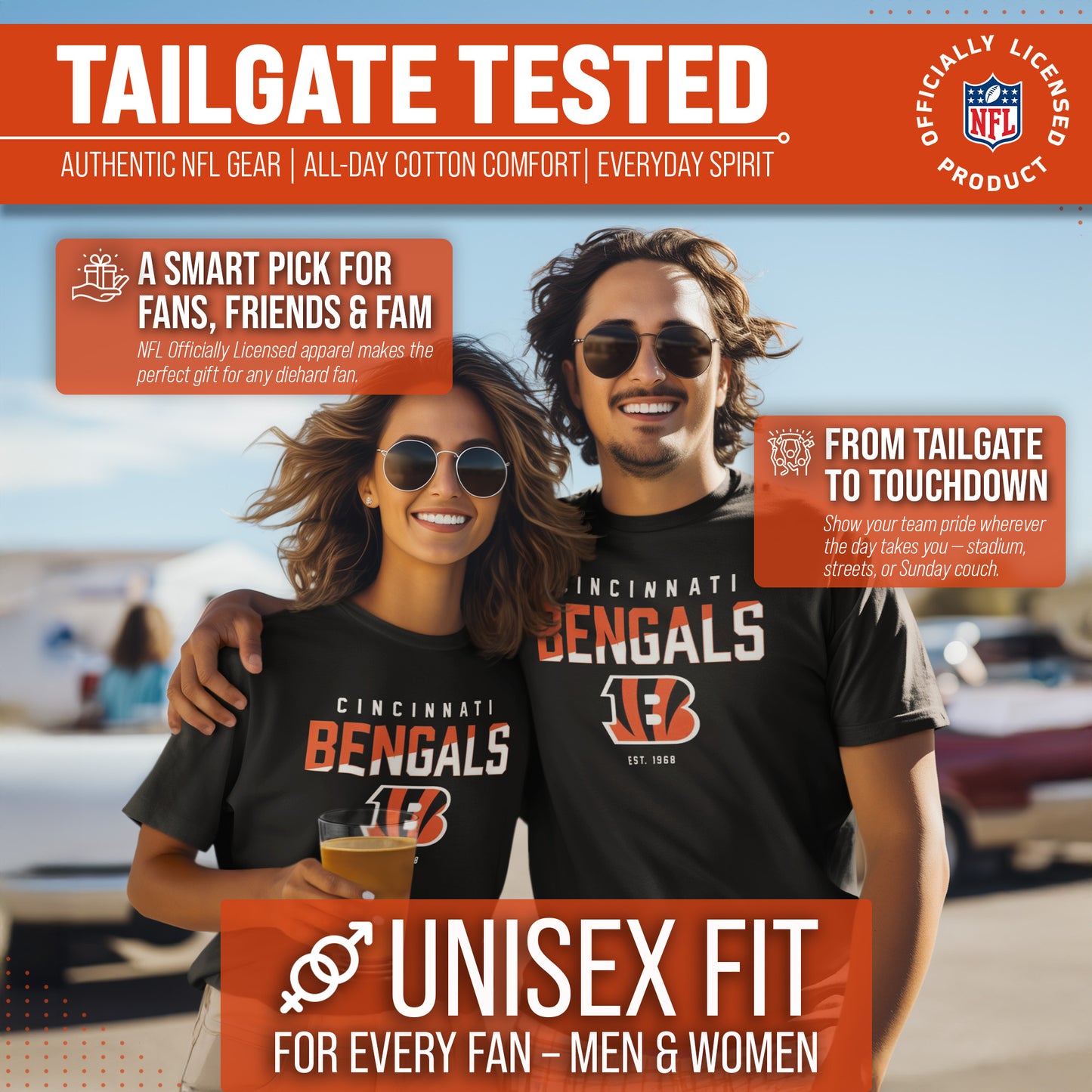 Cincinnati Bengals Adult NFL Diagonal Fade Color Block T-Shirt - Black