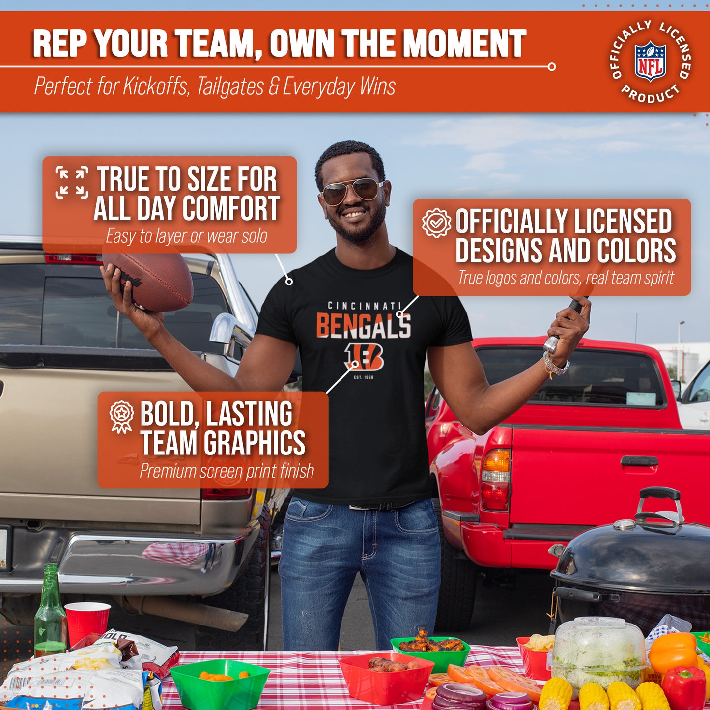 Cincinnati Bengals Adult NFL Diagonal Fade Color Block T-Shirt - Black