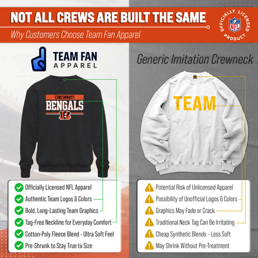 Cincinnati Bengals NFL Adult Long Sleeve Team Block Charcoal Crewneck Sweatshirt - Charcoal