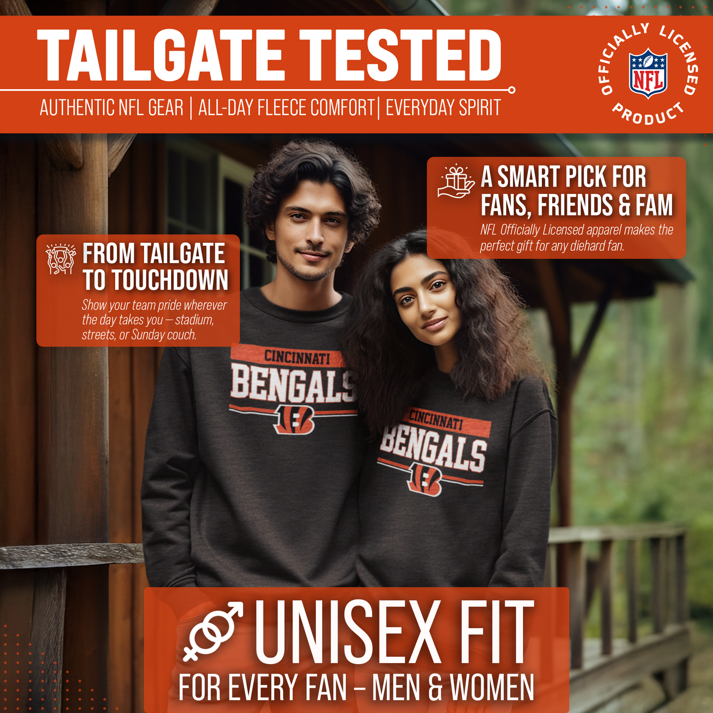 Cincinnati Bengals NFL Adult Long Sleeve Team Block Charcoal Crewneck Sweatshirt - Charcoal
