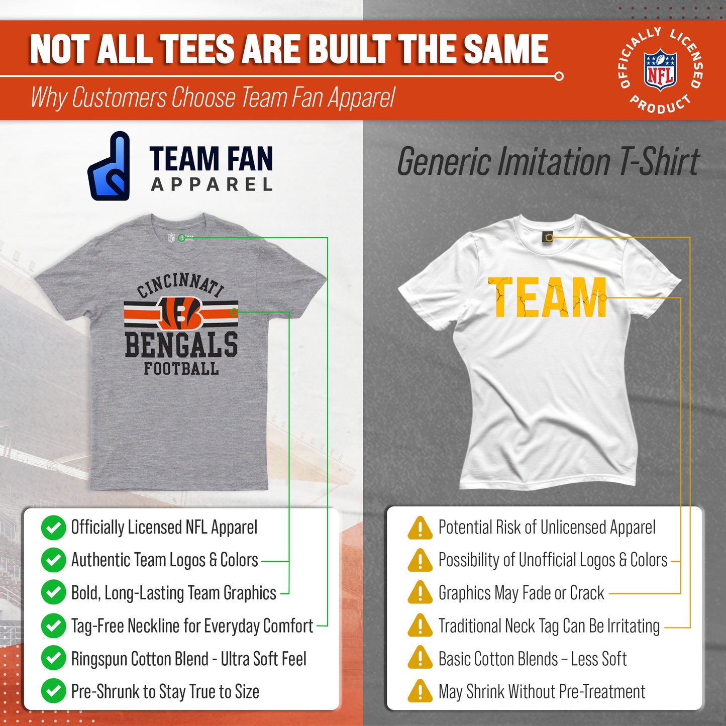Cincinnati Bengals NFL Adult Short Sleeve Team Stripe Tee - Sport Gray