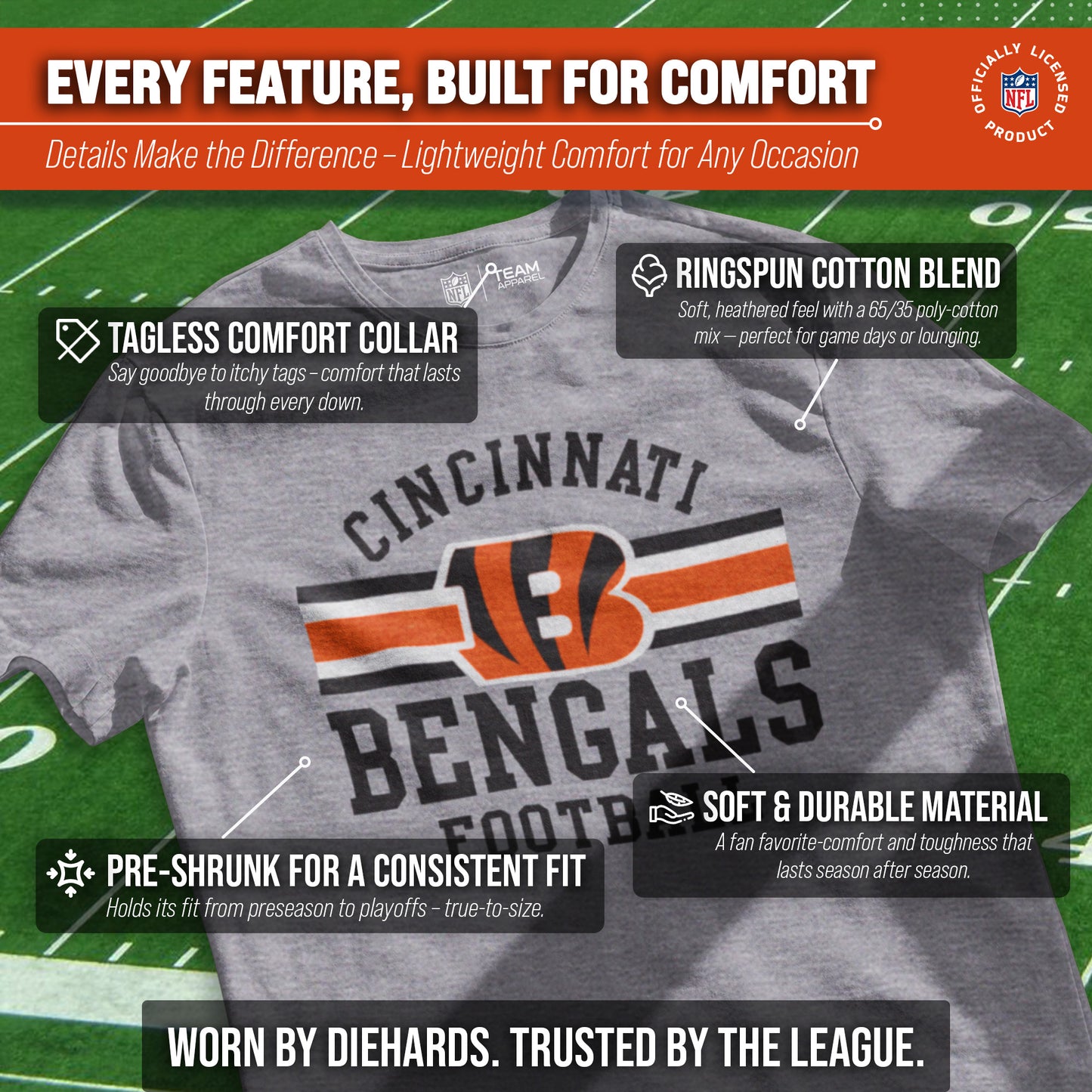 Cincinnati Bengals NFL Adult Short Sleeve Team Stripe Tee - Sport Gray