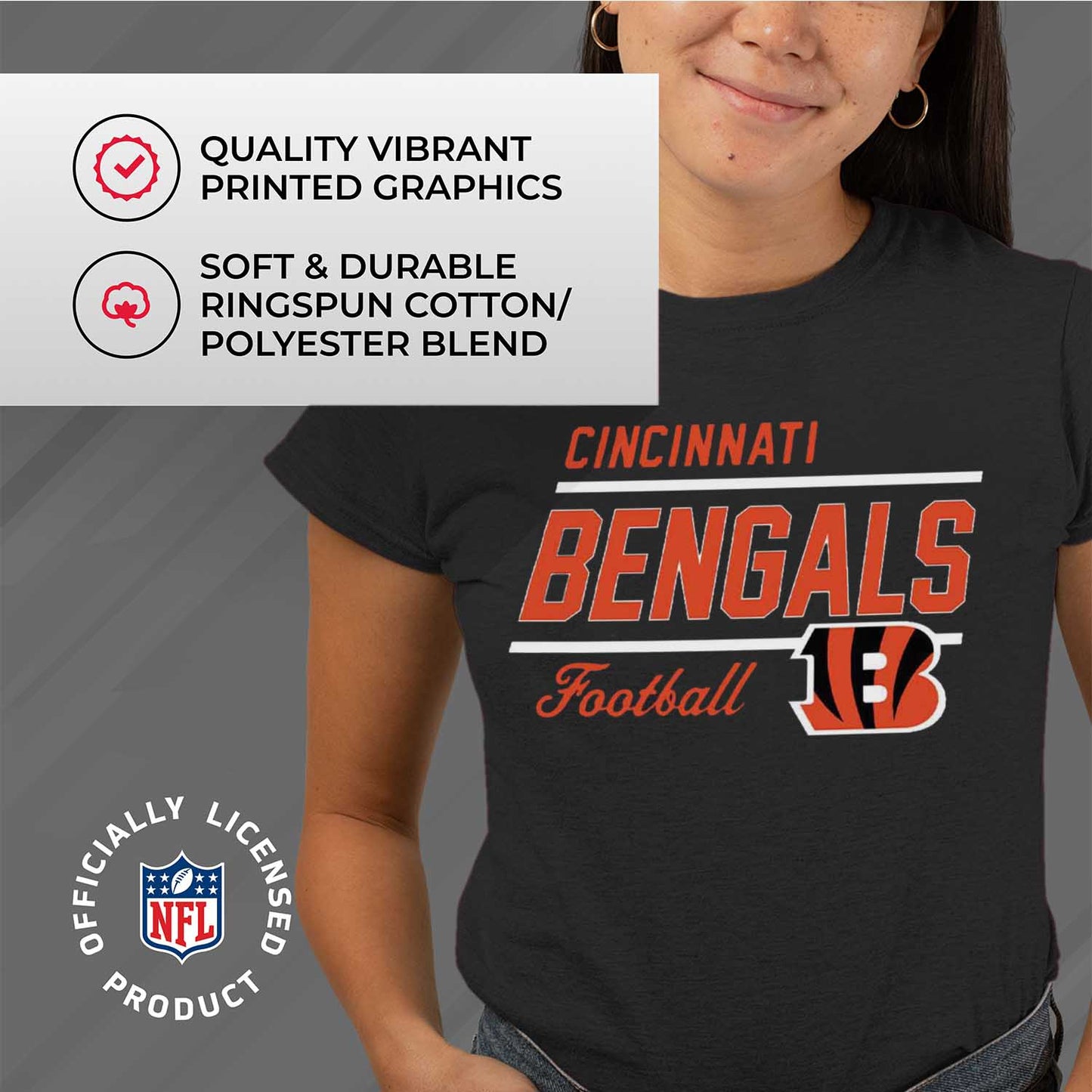 Cincinnati Bengals NFL Womens Plus Size Relaxed Fit T-Shirt - Black