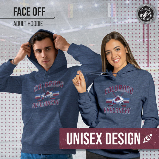 Colorado Avalanche Adult NHL Faceoff Hockey Fleece Hooded Sweatshirt- Jersey Stripe - Navy