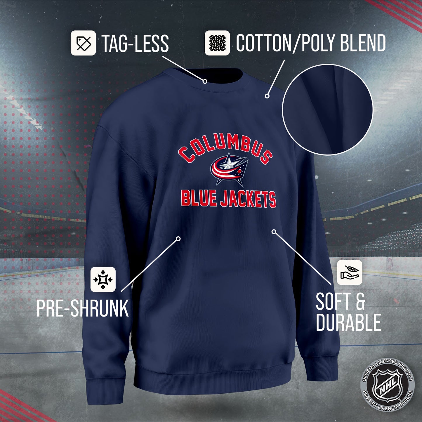 Columbus Blue Jackets Adult NHL Gameday Crewneck Sweatshirt - Navy