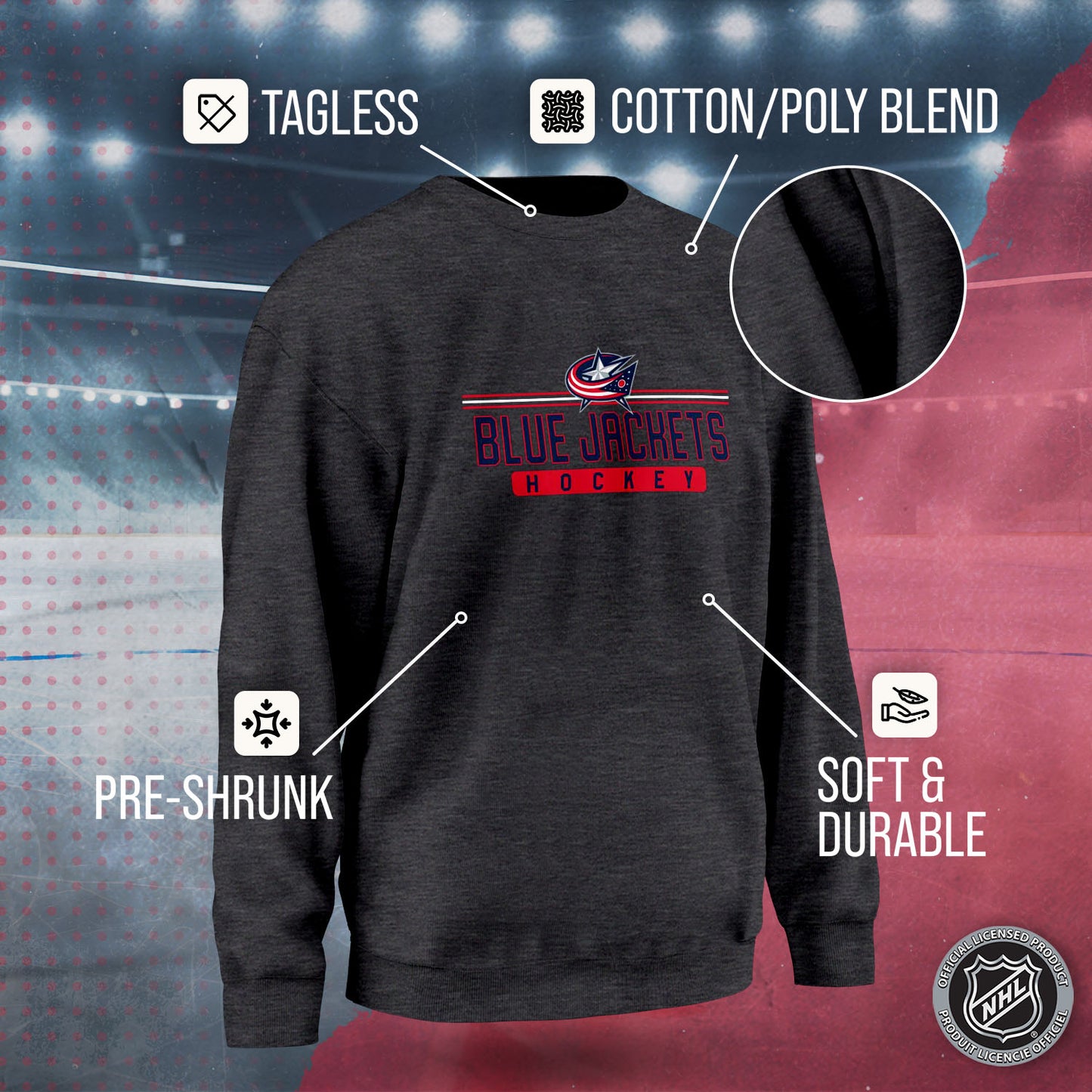 Columbus Blue Jackets NHL Charcoal True Fan Crewneck Sweatshirt - Charcoal