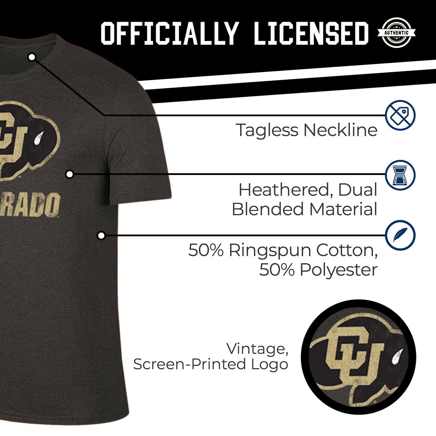 Colorado Buffaloes Adult MVP Heathered Cotton Blend T-Shirt - Black