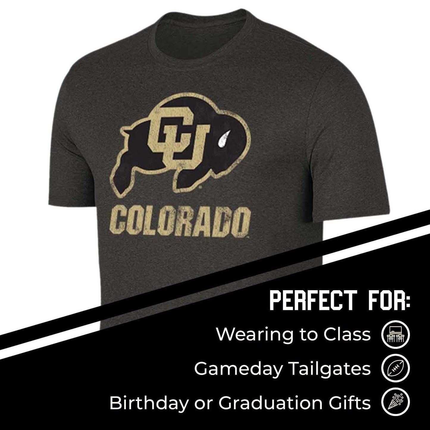 Colorado Buffaloes Adult MVP Heathered Cotton Blend T-Shirt - Black
